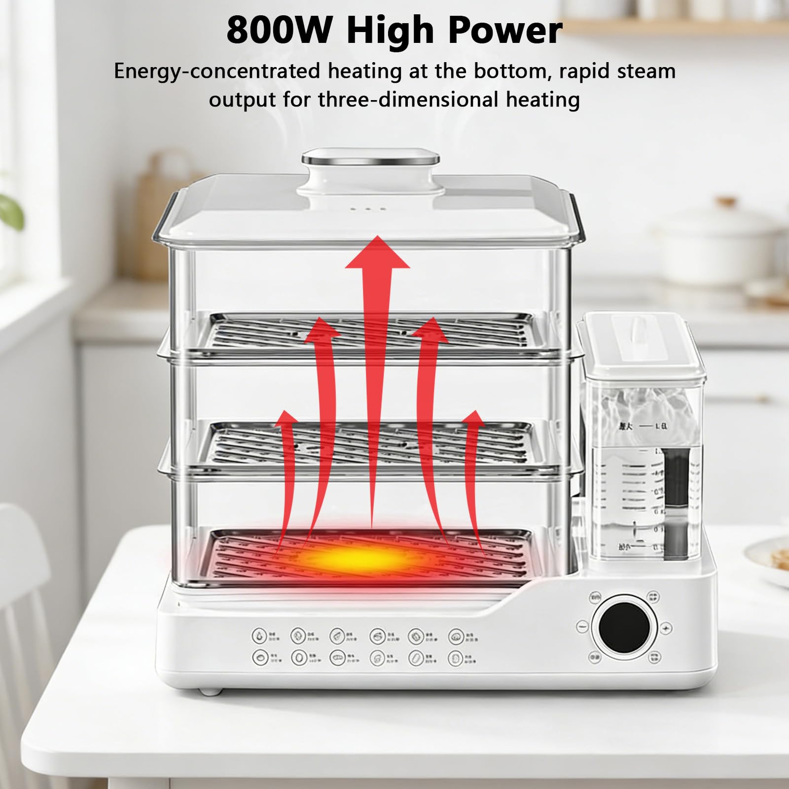 Cuisine Vapeur 24L & Rapide - 800W, 3 Étages,Vapeur en 5s, 3 Niveaux Inox, Minuteur 24H et Maintien au Chaud, Cuisson Saine et Intelligente (A)