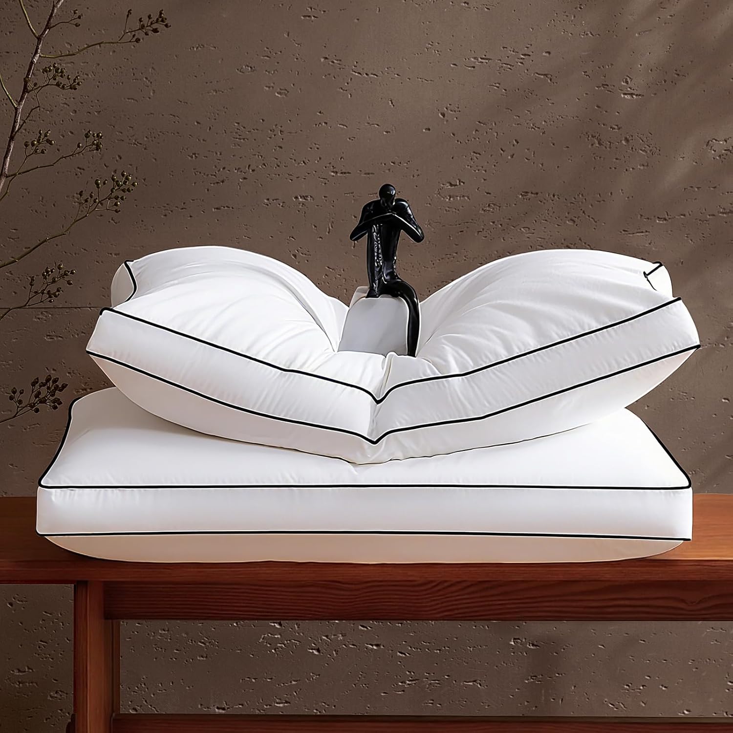 Luxury Goose Feather Down Pillows with Gusseted King Size Set of 2, Hotel Collection Bed Pillows for Sleeping, Fluffy Soft Medium Firm Down Surrounded Pillows for Side Back Stomach Sleepers (King)