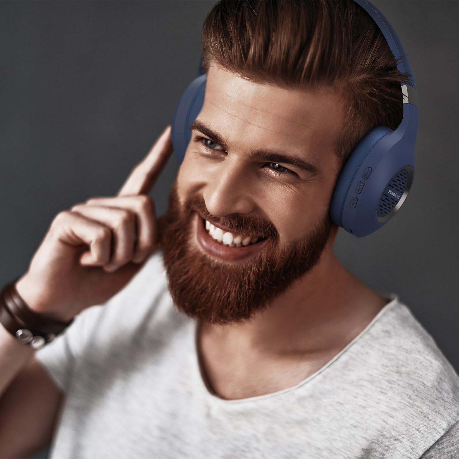 PowerLocus Casque Audio Bluetooth sans-Fil avec Microphone Intégré, Basses fréquences Stéréo Hi-FI, Confortable Cache-Oreilles pour Les Cours en Ligne, Téléphones Portables, Tablettes, PC,TV
