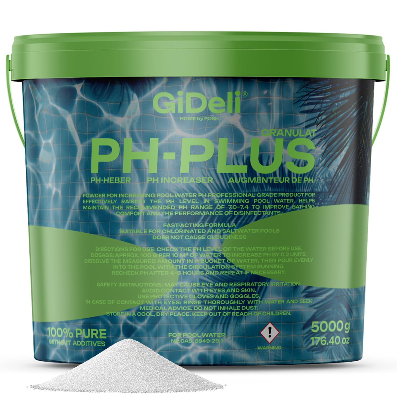 Granulat ph Plus 5 kg w wiaderku, płyn do pielęgnacji wody z hydromasażem, do krystalicznie czystej wody, idealny dla wszystkich rodzajów basenów, łatwe dozowanie pH