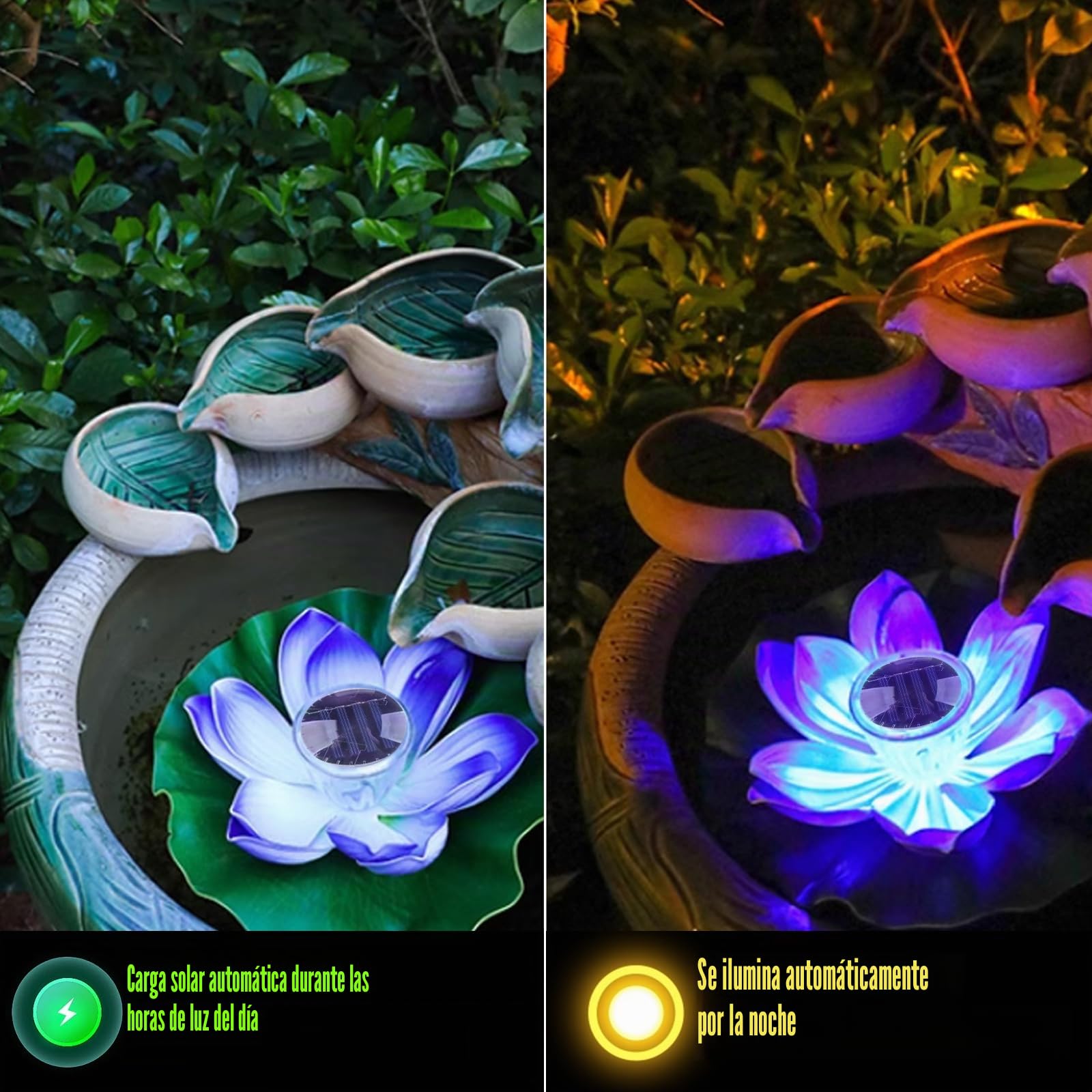 Luz solar de loto para piscina, LED impermeable, moderna lámpara flotante de jardín, 12 cm, encendido/apagado automático, para decoración de estanque, fuente de patio trasero (morado)