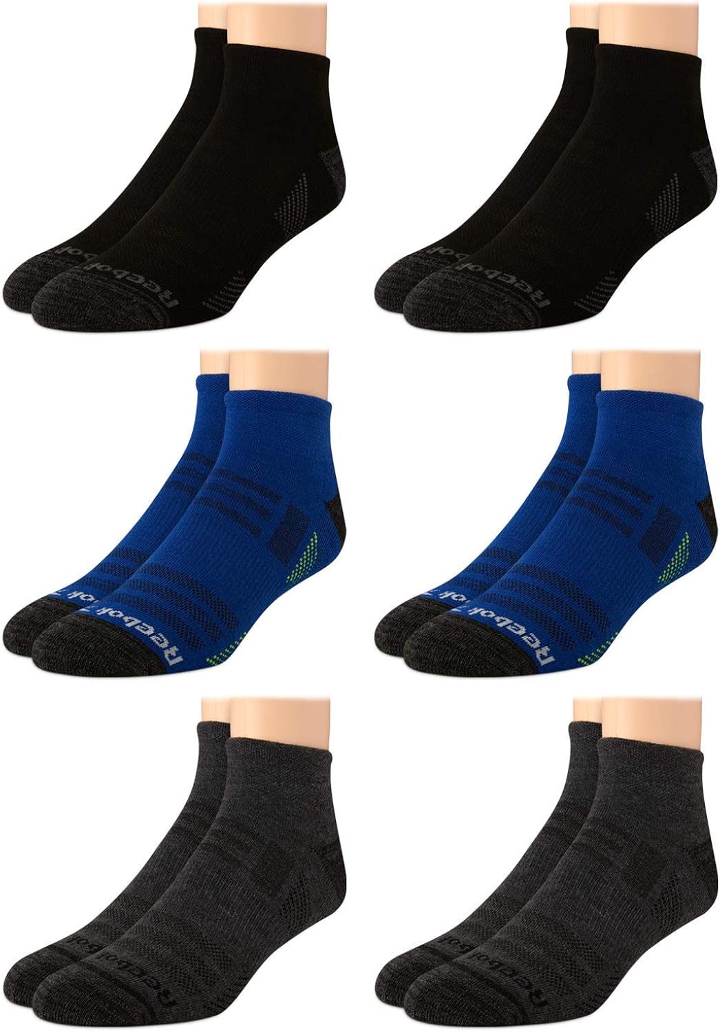Reebok Men’s Athletic Socks Cushion Quarter Cut Ankle Socks (6 Pack