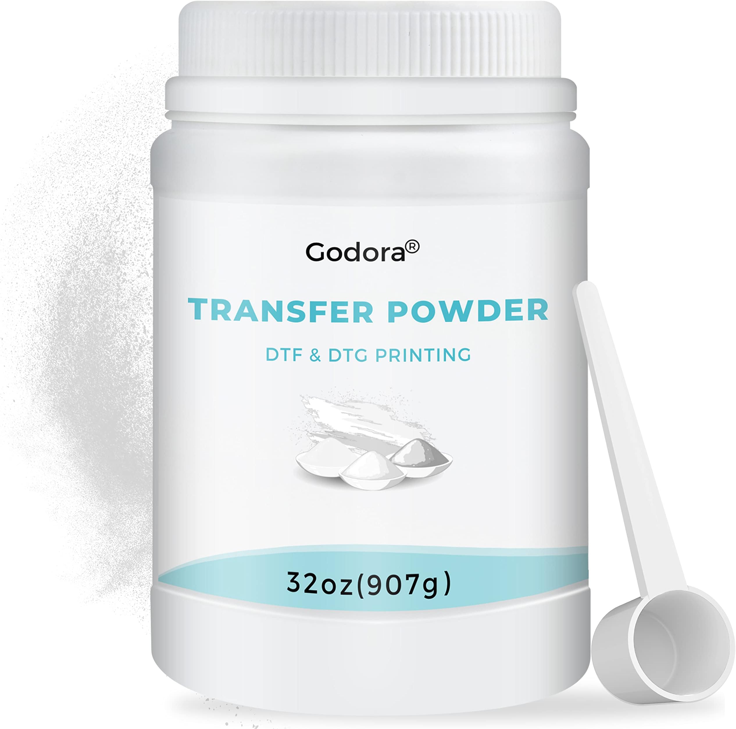 Godora DTF Powder White Digital Transfer Hot Melt Adhesive 907g / 32oz, DTF PreTreat Transfer Powder for All DTF and DTG Printers, DTF Hot Melt Adhesive Powder for All Fabric
