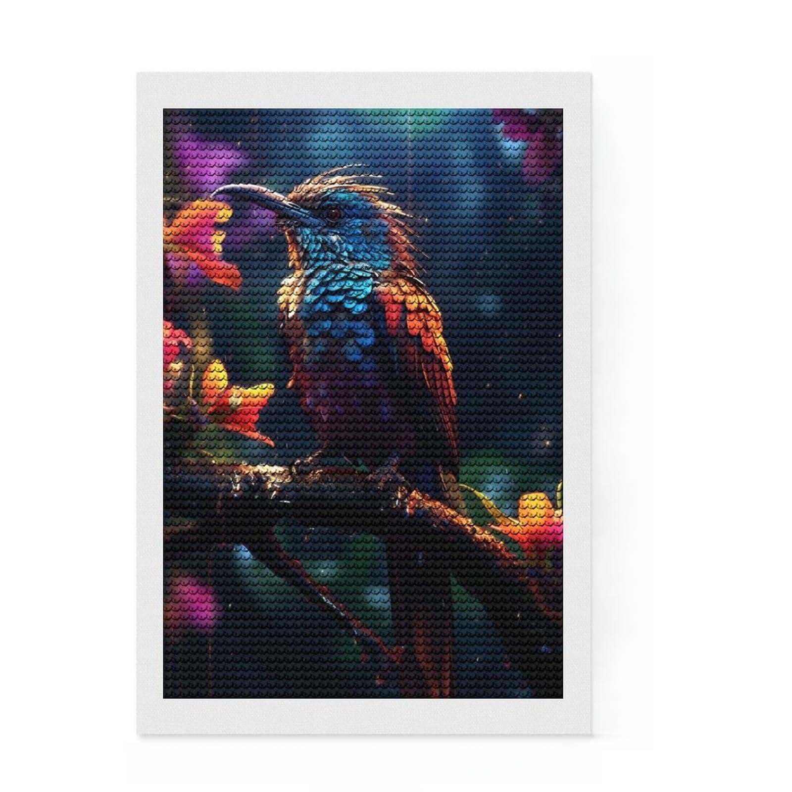 Junmoney Rainy Bird of Paradise Diamond Painting Set 8"x12", Vintage Style Decor, for Beginners, Stress Relief Craft, Christmas Gift