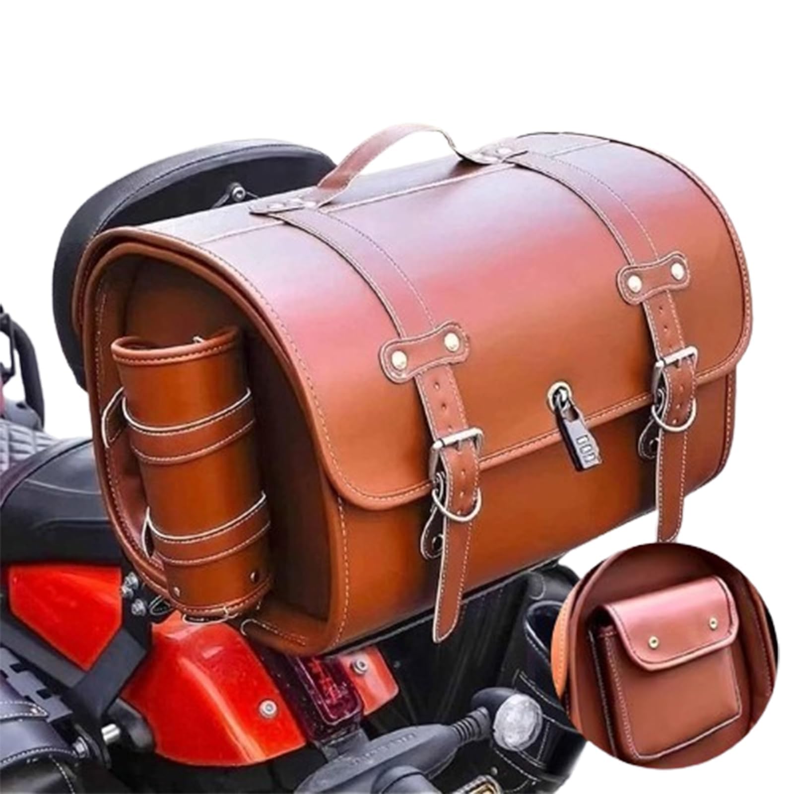 Motorcycle Tail Bag for Suzuki Avenis 2022-2023 – Leather Motorbike Tailbag & Luggage, Motorcycle Saddle Bag Saddlebags, Rear Seat Storage Bags,B Light Brown