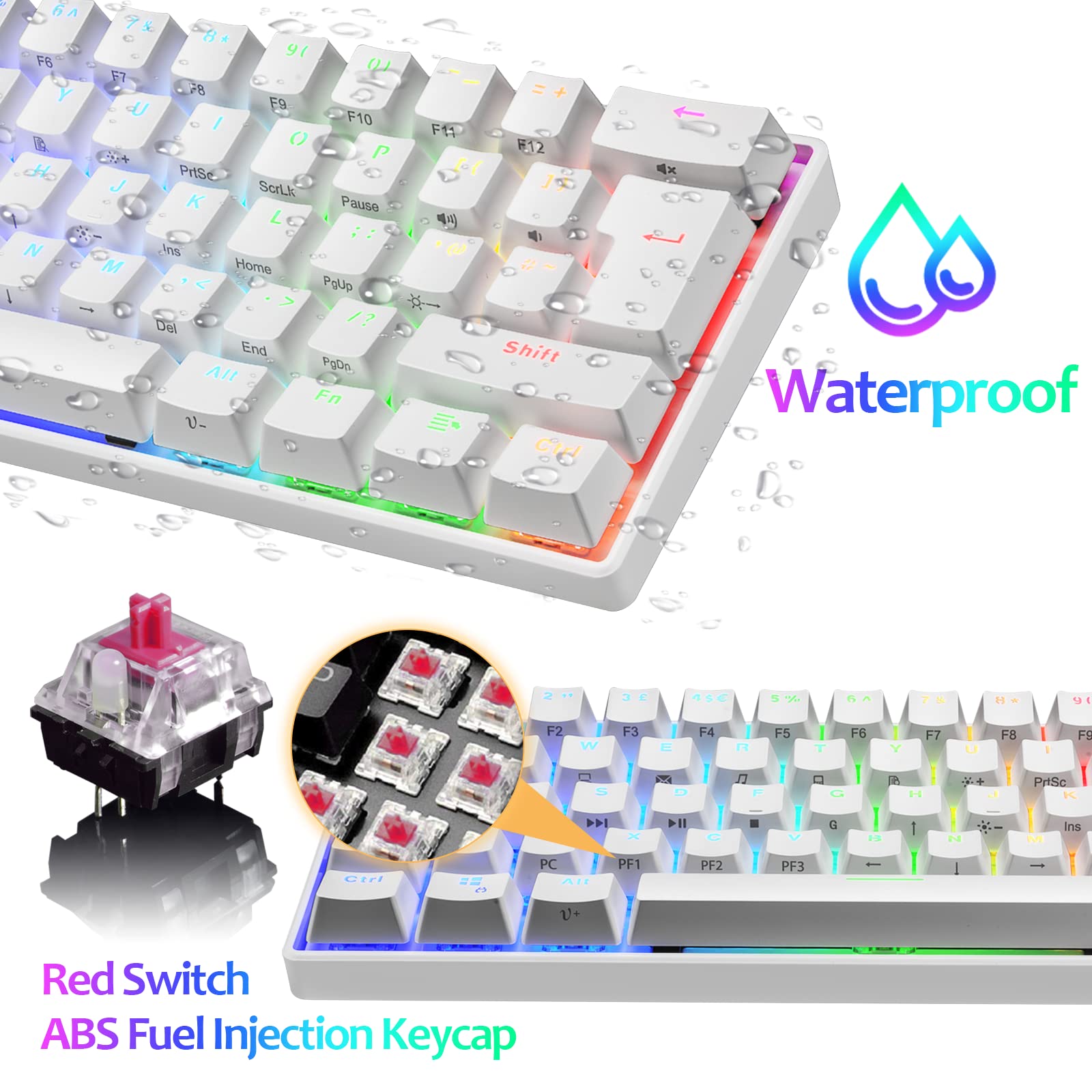 LexonElec MK21 Set Mouse con Tastiera Meccanica al 60% Wired, UK Layout 62 Tasti Tastiera da Gioco Backlit Chroma RGB + 6400DPI Mouse Ultraleggero + Mouse Pad Per PS4, Xbox, PC - Red Switch/Bianco