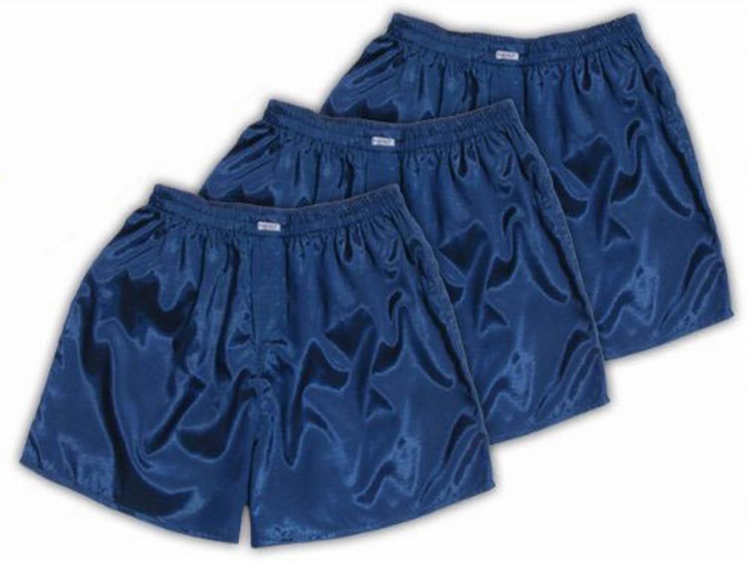 Navy Blue Thai Silk Boxer Shorts Underwear Men Sleepwear Pack of 3 (XL) Clothing