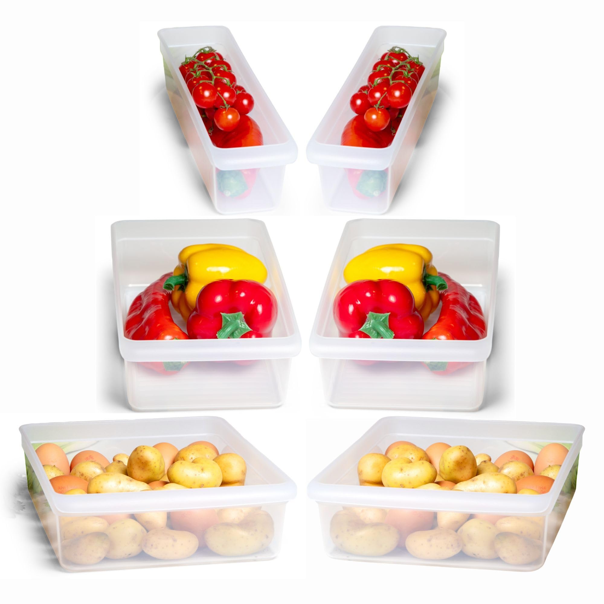 Novaliv Kühlschrank 6er Set Organizer Kühlschrank Klein + Mittel + Groß BPA-frei Küchenordnung küchenorganizer Kühlschrankorganizer Lebensmittelecht FFlaschen Organizer Ablagefach Kühlschrankfach