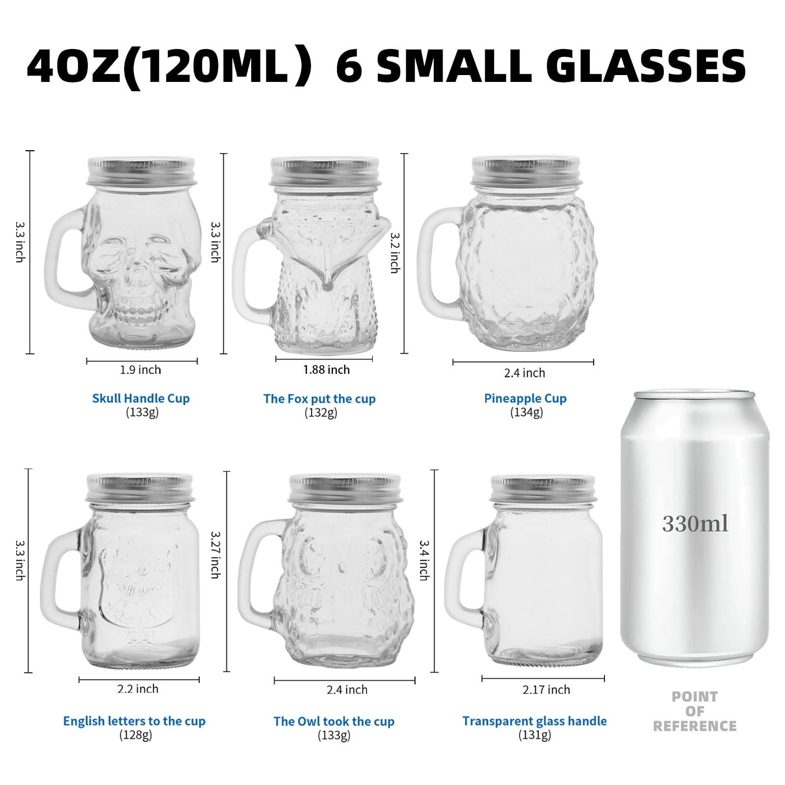 Mini Mason Jar Mugs - 6 Pack for Drinks & Crafts -2