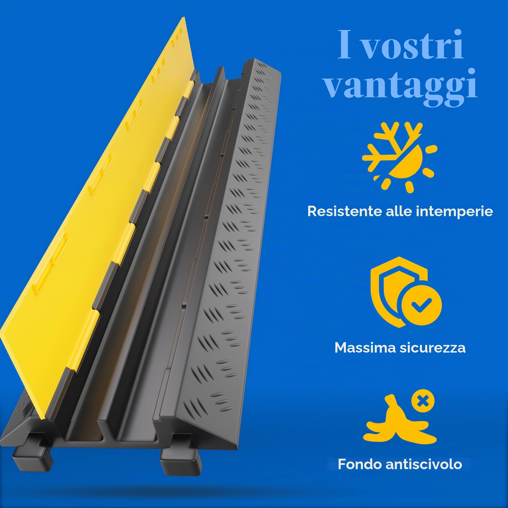 2 canali ponte cavo con coperchio, protezione contro gli urti 20 t, portata in gomma 100 x 25 x 5 cm