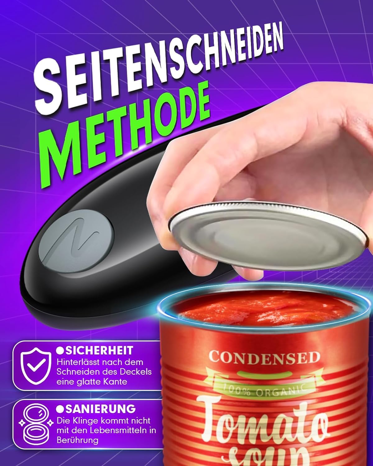 Apriscatole Elettrico, One-touch Apriscatole Risparmio Di Tempo e Fatica, Adatto Per Artriti e Persone Con Mani Deboli, Utilizzabile in Cucina e All'aperto