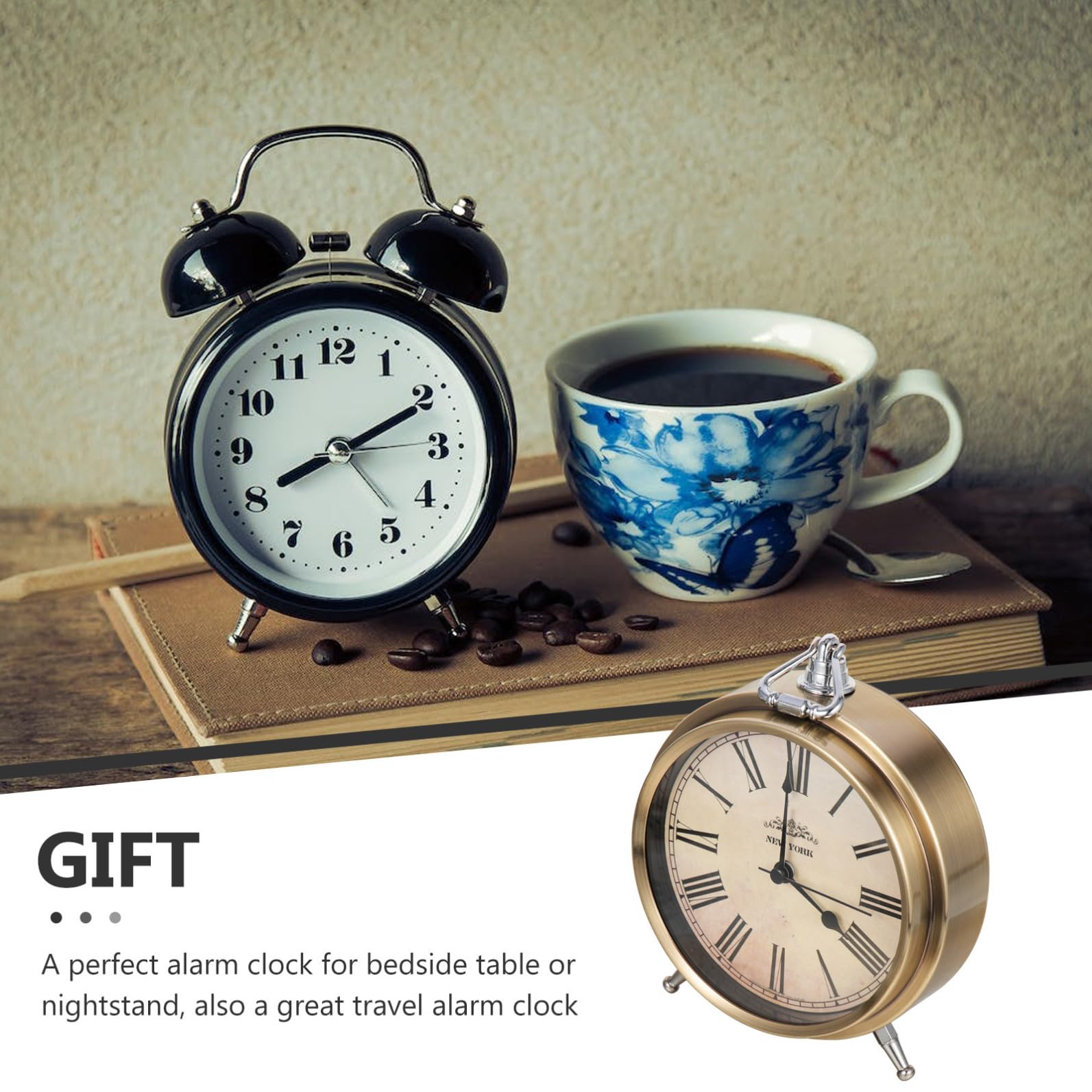 Tofficu Retro Wecker mit Batterie Betrieben Metall Tischuhr Dekoration für Wohnzimmer oder Flur Präzise und Leiser Alarm Vintage Stil ohne Ticken