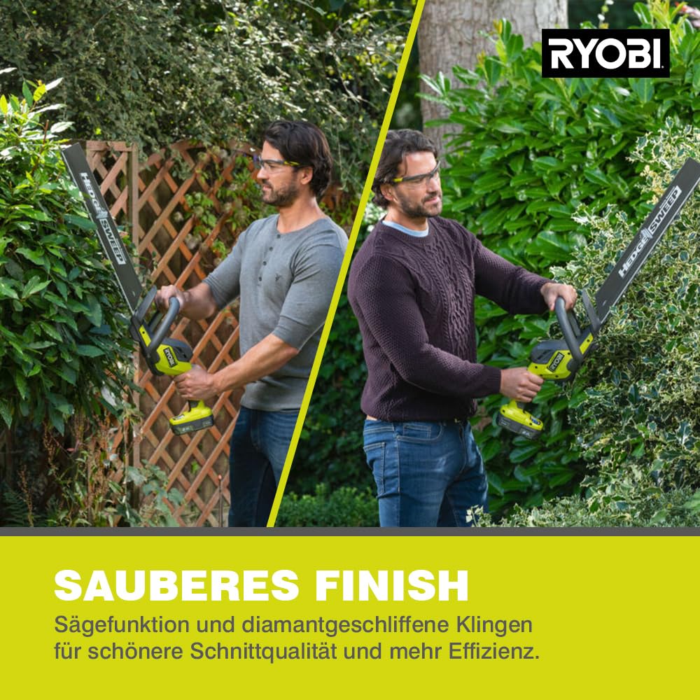 RYOBI 18 V ONE+ Akku-Heckenschere RY18HT50A-0 (Schnittgeschwindigkeit 1350 U/min, Messerlänge 50 cm, 24 mm Messerabstand, ohne Akku & Ladegerät im Karton)