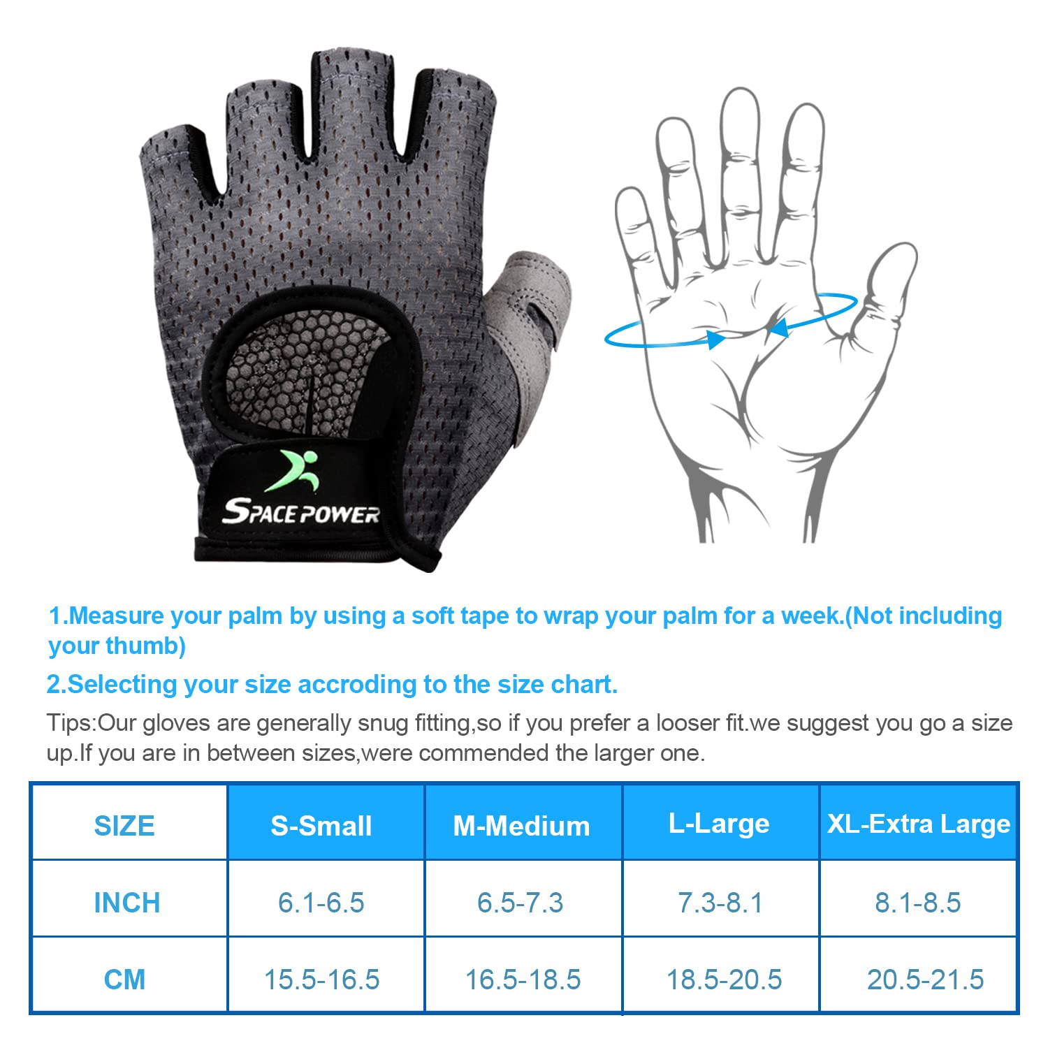 spacepower Guantes de entrenamiento, guantes de levantamiento de pesas para mujeres y hombres, guantes de gimnasio ligeros y transpirables para ejercicio (L, gris)