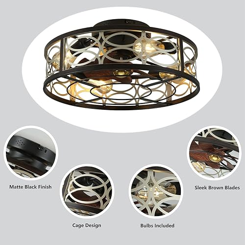 Miniatura 4 de Ventiladores de techo enjaulados de 20 pulgadas con luces y control remoto, ventilador de techo sin aspas, control remoto reversible de 6