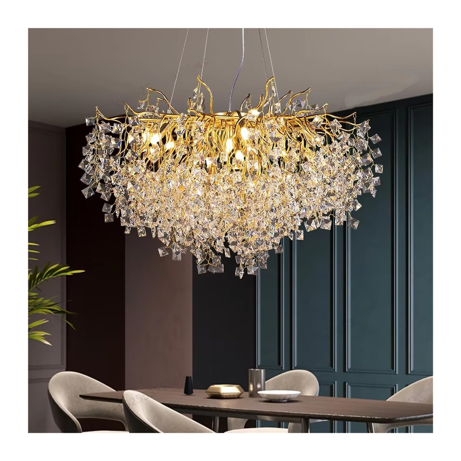 ASerZenith Modern Crystal Chandelier Light Luxury Crystal Round Long Ceiling Light Fixtures, For Dining Living Room Kitchen Table Large,Cold White-D 60Cm