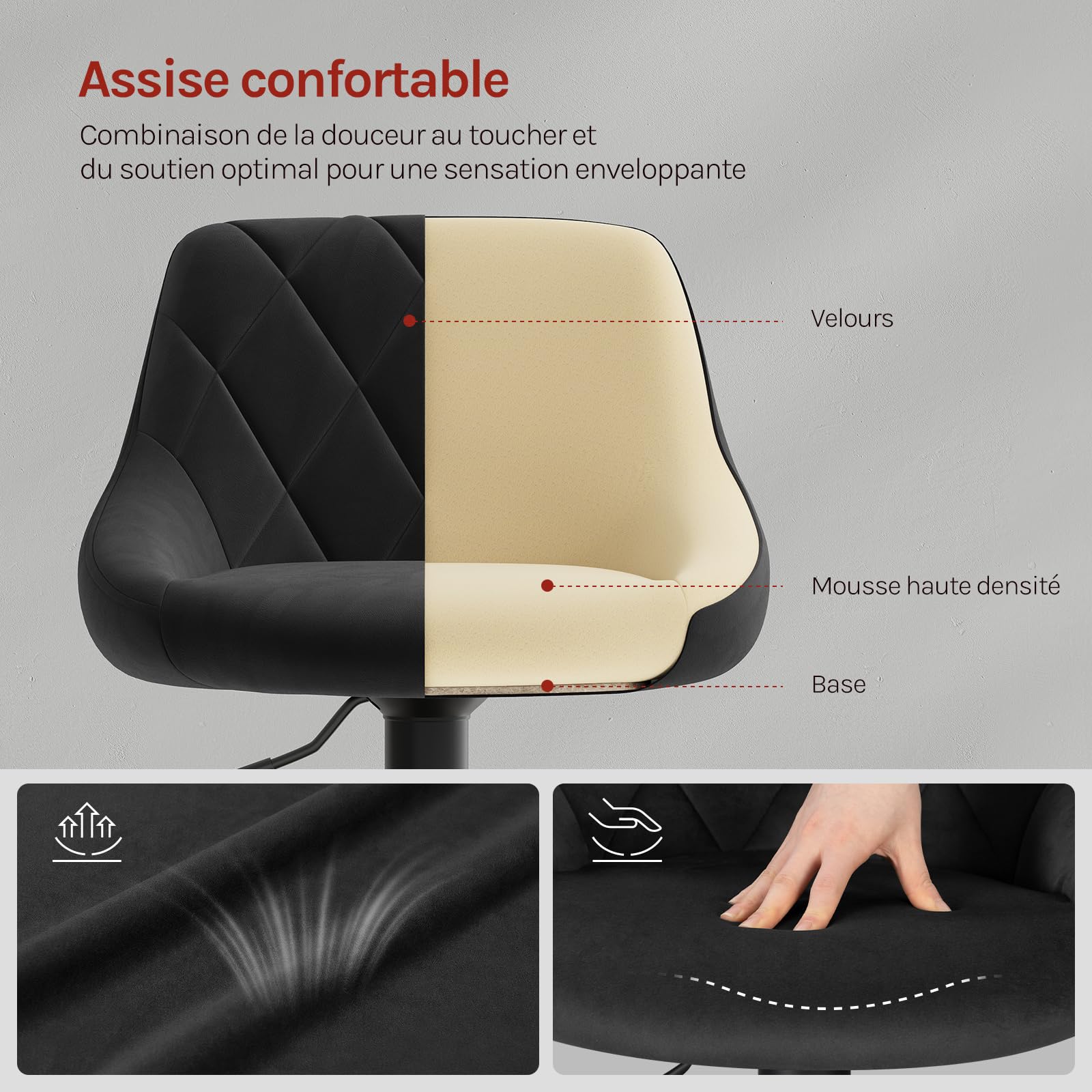 WOLTU Tabouret de Bar Lot de 2, Chaise de Bar Haute Cuisine, Réglable en Hauteur, Siège pivotant à 360° Confortable, avec Dossier et Repose-Pieds, pour Cuisine, Salle à Manger, en Velours, Noir