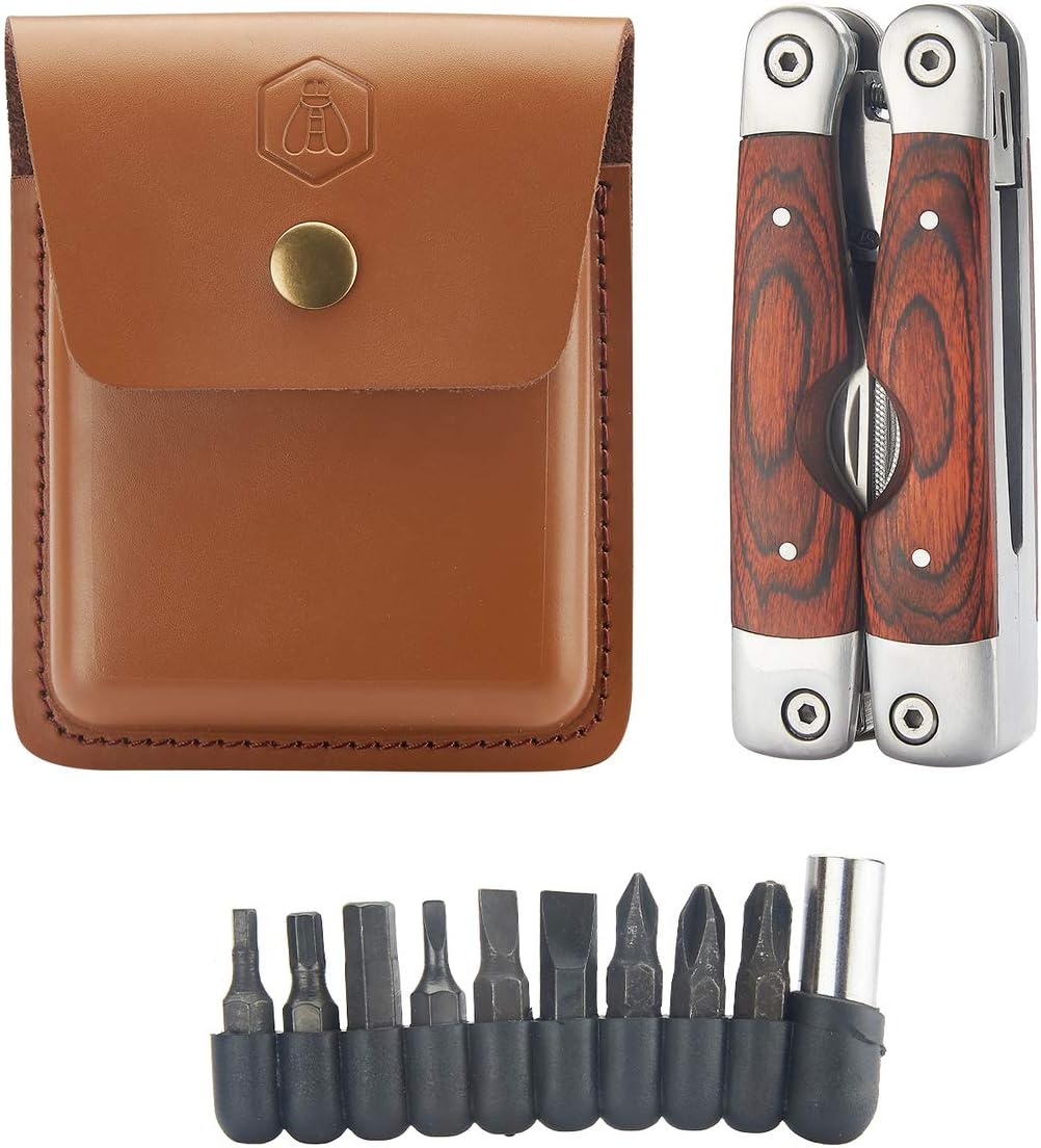 LAGUIOLE - Laguiole 40268486 Multi-Purpose Pliers (8 Functions) in Stainless Steel with Pakkawood Handle and Brown Leather Case