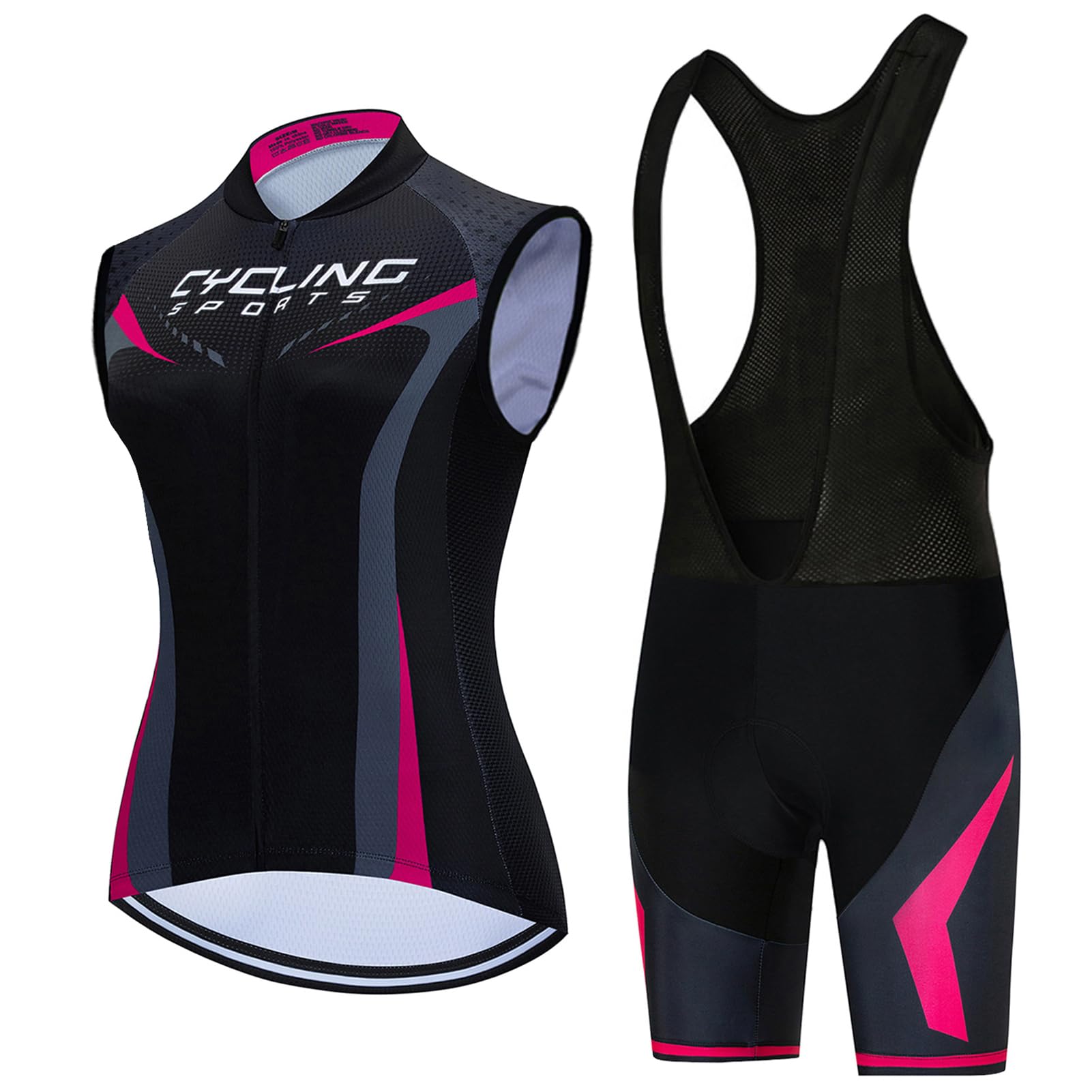 Completo Ciclismo Abbigliamento Bici MTB Donna, Maglia Ciclista Estivo Maglietta Ciclo Senza Maniche Gilet e Salopette Pantaloncini con 9D Gel Imbottiti,Tuta Bicicletta Sleeveless Asciugatura Rapida