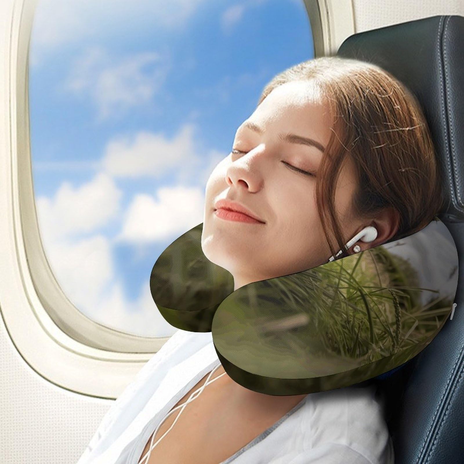 Almohada en forma de U de oveja corriendo sobre hierba, núcleo de almohada de espuma viscoelástica, cojín, proporciona apoyo para el cuello, almohada de viaje, adecuada para aviones, coches