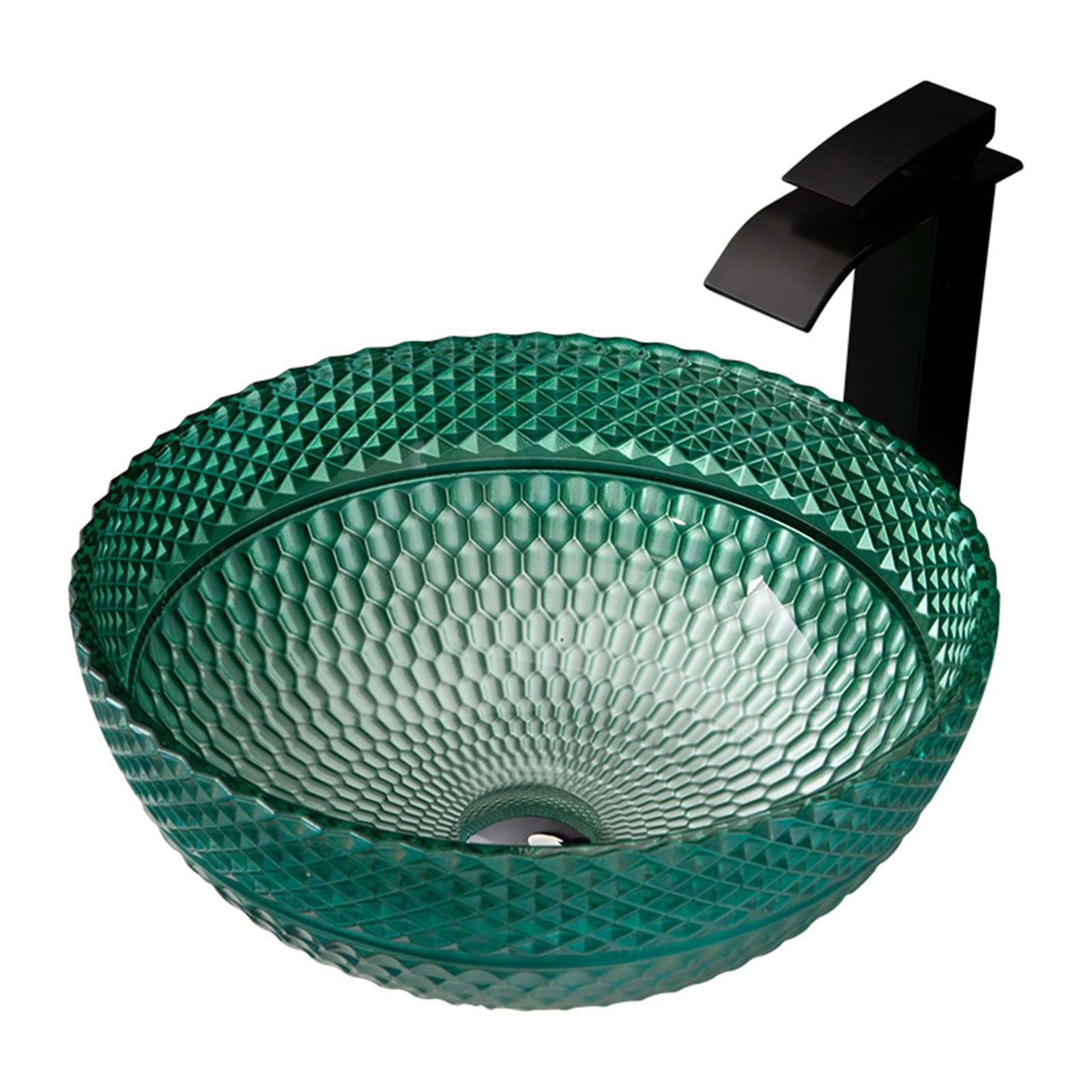 WOTZOV Tempered Glass Vessel Sink With Waterfall Faucet Artistic Vanity Countertop Installation,Yellowb,Yellowb,Green B