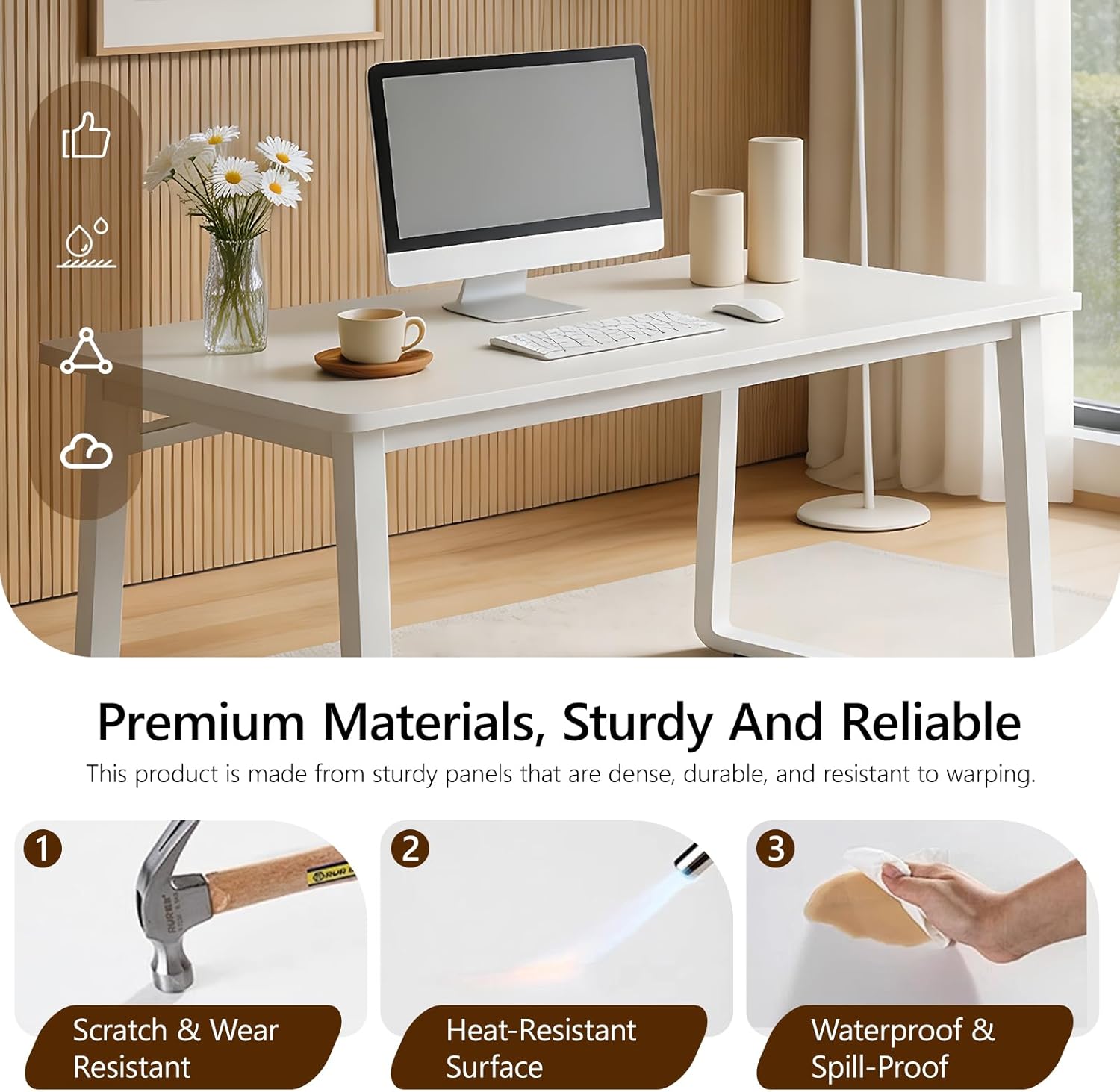 Small Office Computer Desk, Simple Style Writing Desk Waterproof and Scratch-Resistant,Sturdy Study Writing Desk with Wooden Tabletop and Metal Frame for Bedroom, Study Room, Living Room
