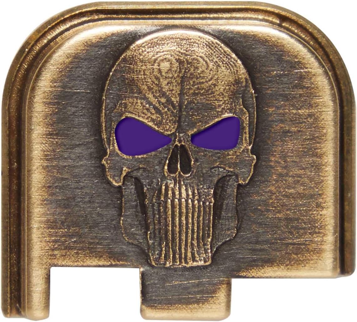 NDZ Performance Brass Slide Cover Back Plate for Glock Gen 1-5 & 43 43X 48 – 3D NDZ Skull Engraved Rear Plate – Custom Eye Color Options – CNC Machined – USA Made