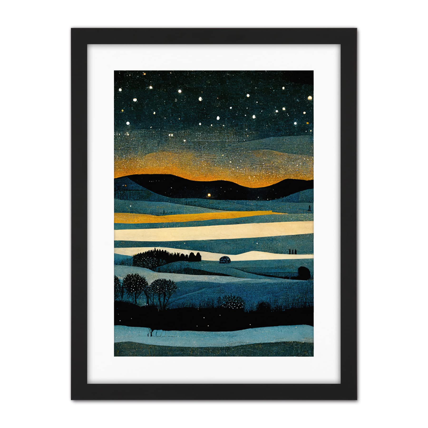 Doppelganger33 LTD Star Filled Twilight Landscape Painting Artwork Framed Wall Art Print 18X24 Inch