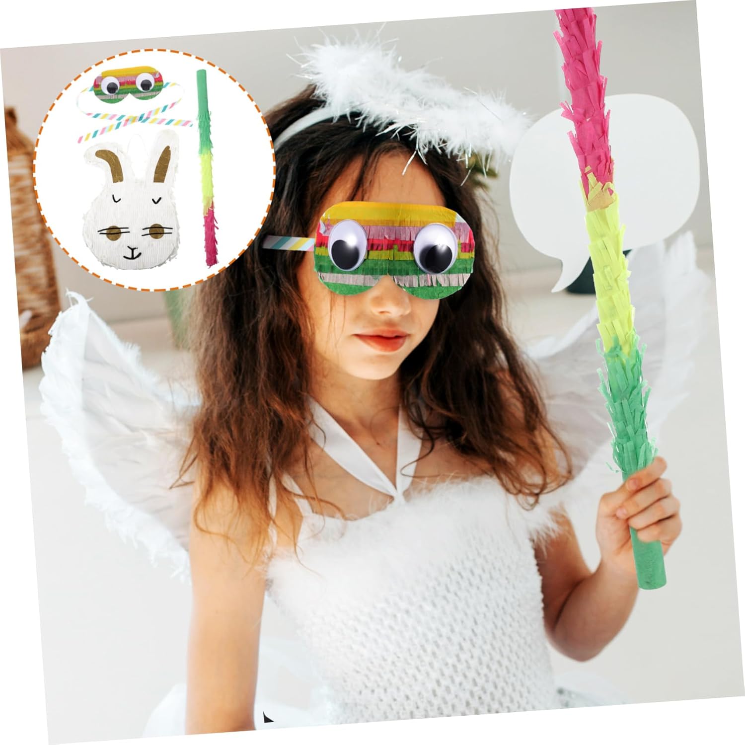 Cabilock 1set Multicolored Rabbit Pinata Supplies Stick Blindfold and Discs for Boys and Girls Birthday and Easter Party Games