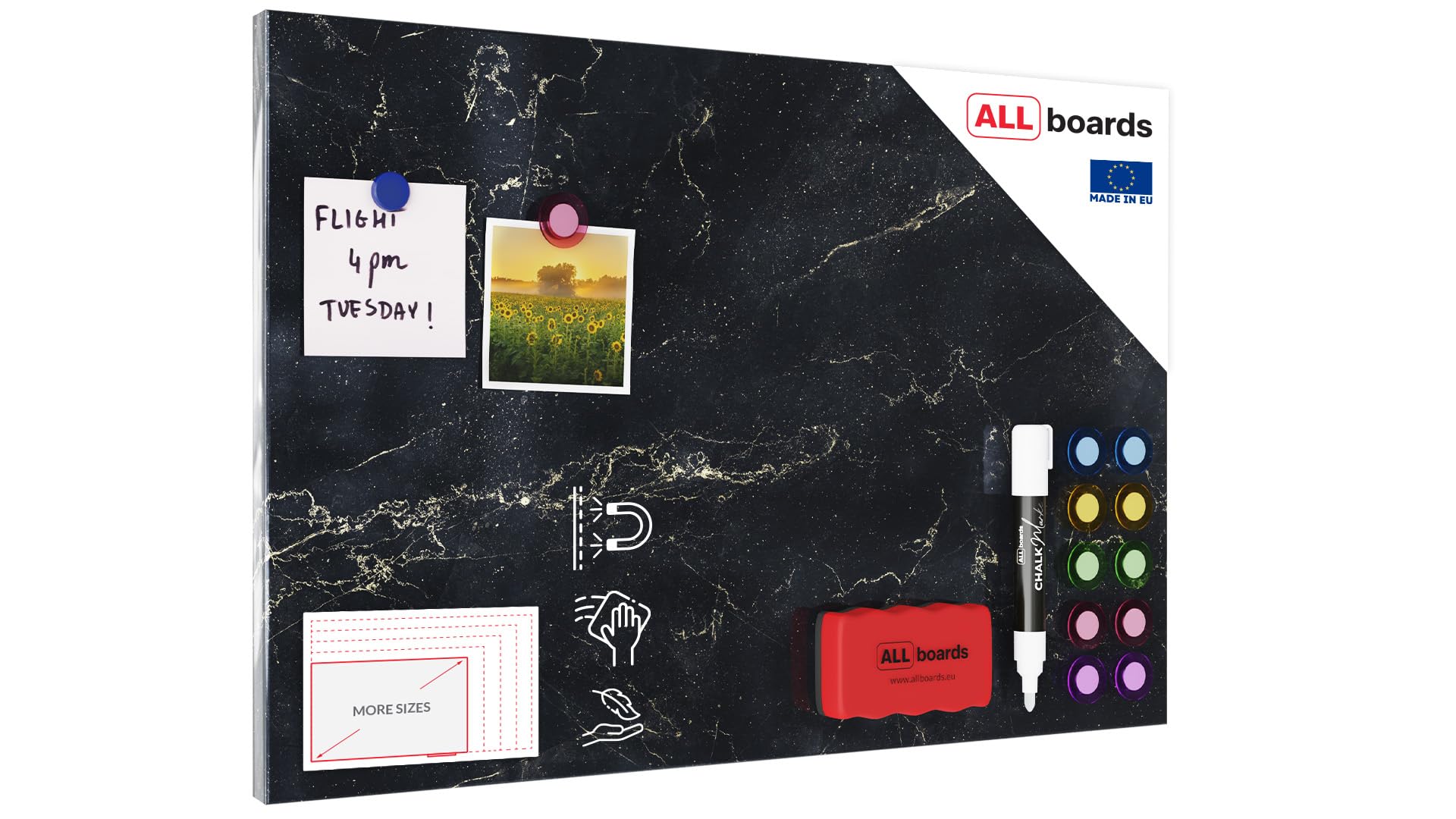 ALLboards Tableau Magnétique en Métal Motif Marbre Noir 60x40cm, MetalBoards pour tout type d'Aimants