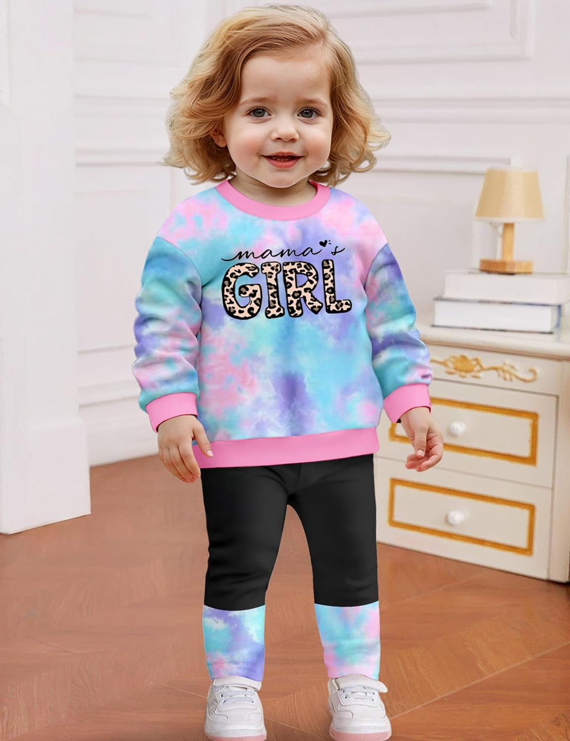 Baby Girl Clothes Tie Dye Letter Print Top Toddler Girl Clothes and Leggings Fall Winter Girls 2 Piece Outfits 12M-4Y - Image 3