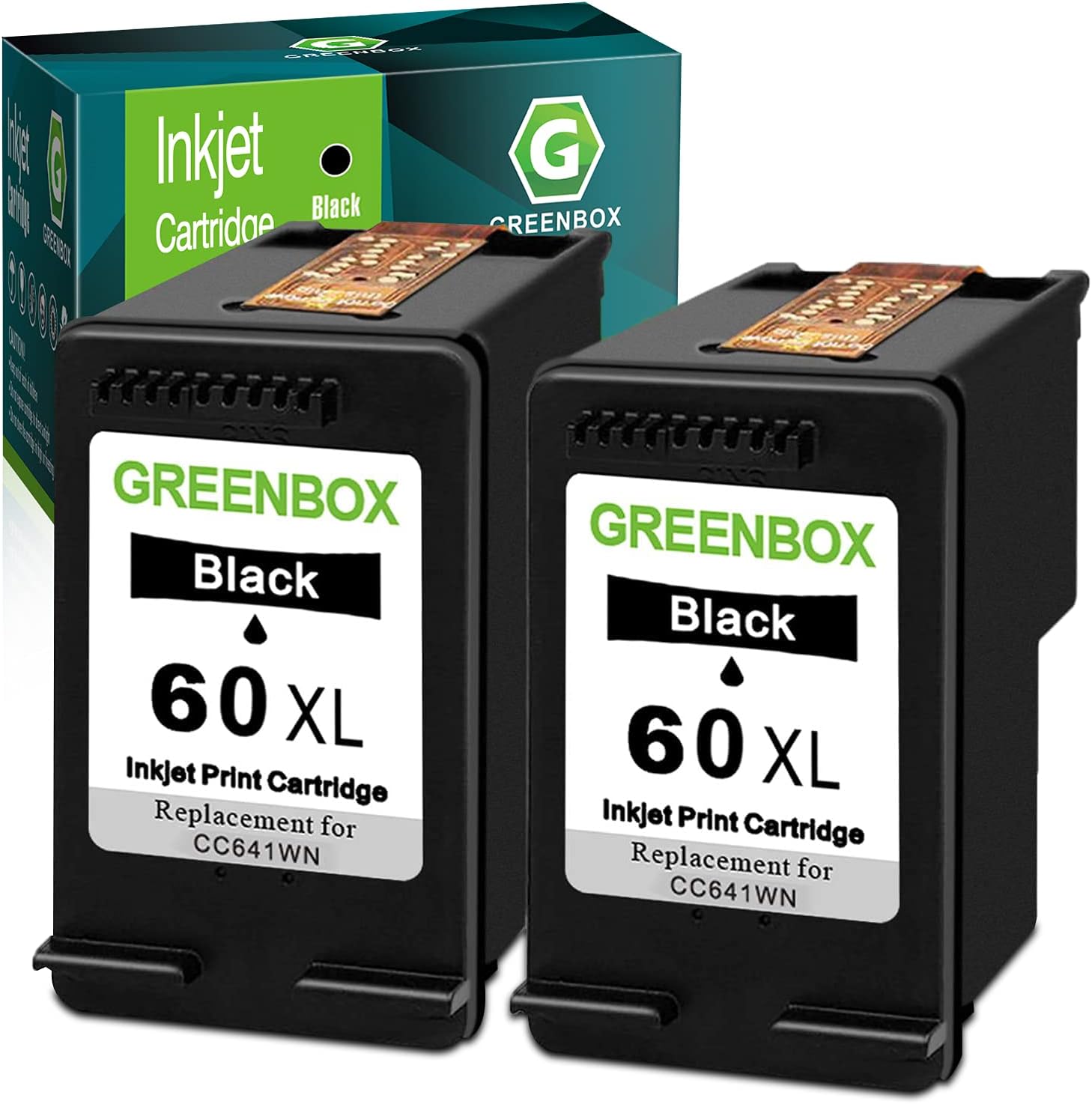 GREENBOX Remanufactured Ink Cartridge Replacement for HP 60XL 60 XL D8J61BN CC641WN CC644WN for HP Photosmart C4680 D110 Deskjet D1660 D2530 D2680 F2430 F4210 Printer (2 Black)