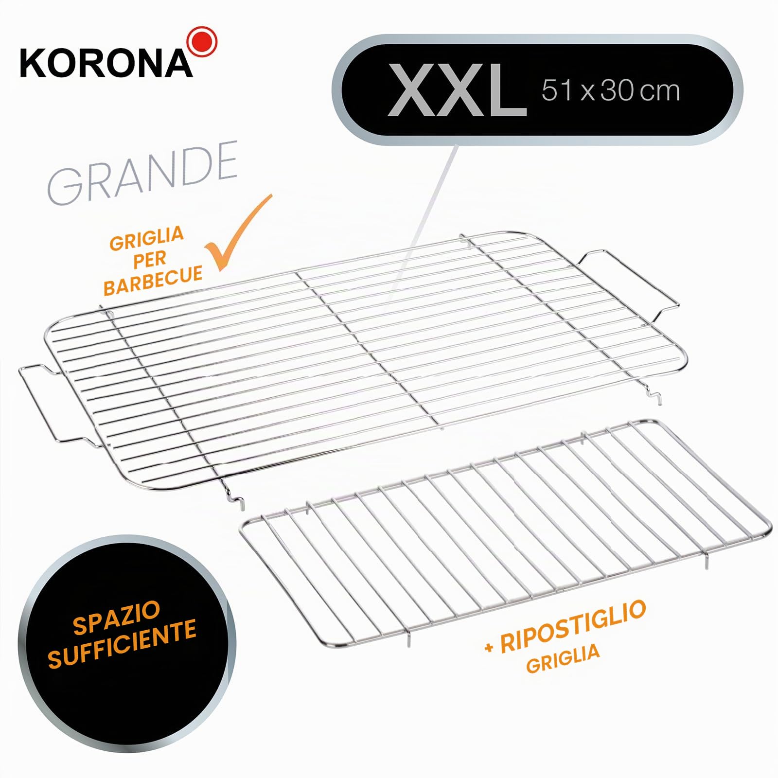Korona 46221 - Barbecue elettrico con griglia XXL (51 x 30 cm), 2200 Watt, antivento, spia di controllo, interruttore di sicurezza, regolazione continua della temperatura