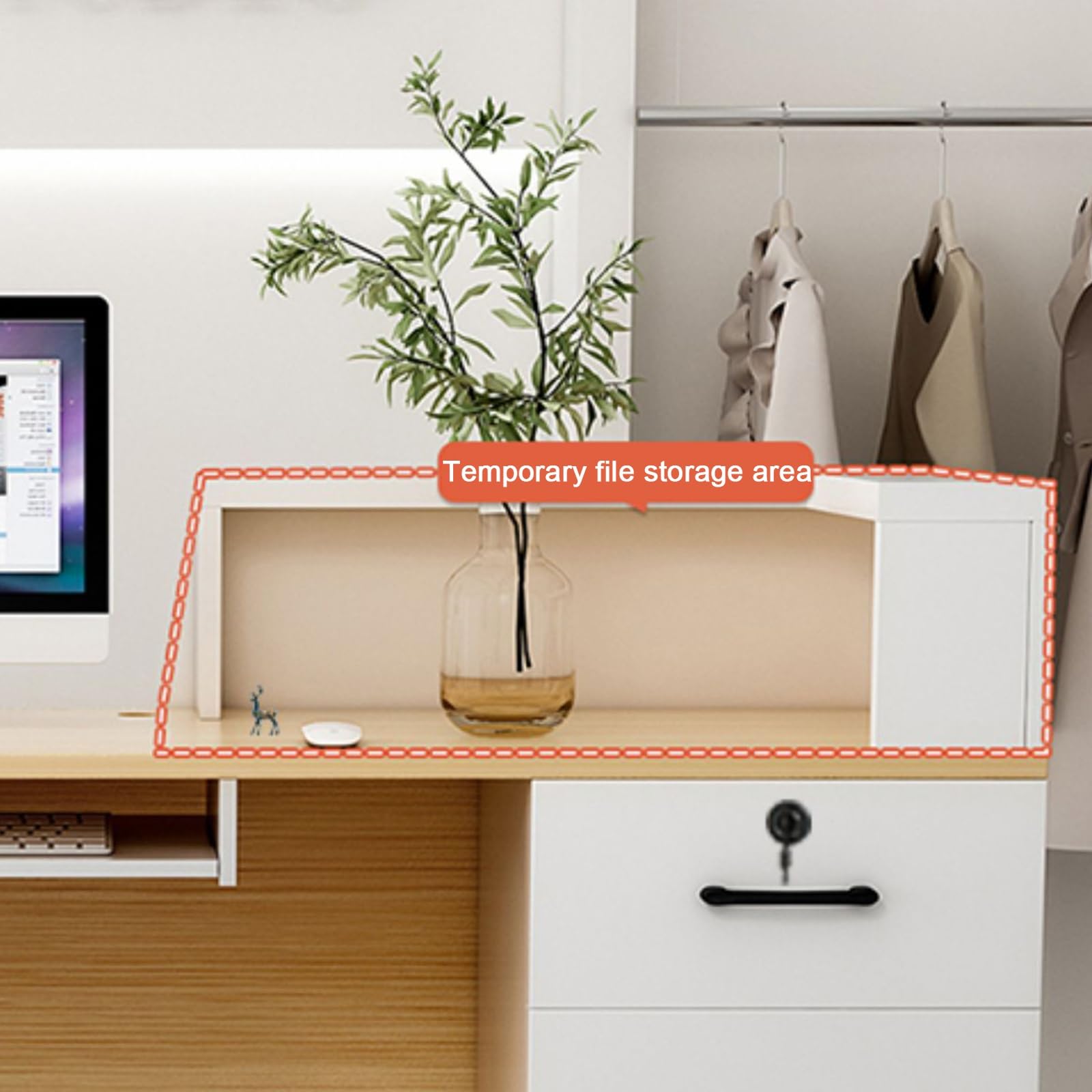 Generico Scrivania da Reception Moderna a Forma di L con vano Contenitore, Elegante bancone da Vendita al Dettaglio per Hall e saloni, Versatile Tavolo da Ufficio per la