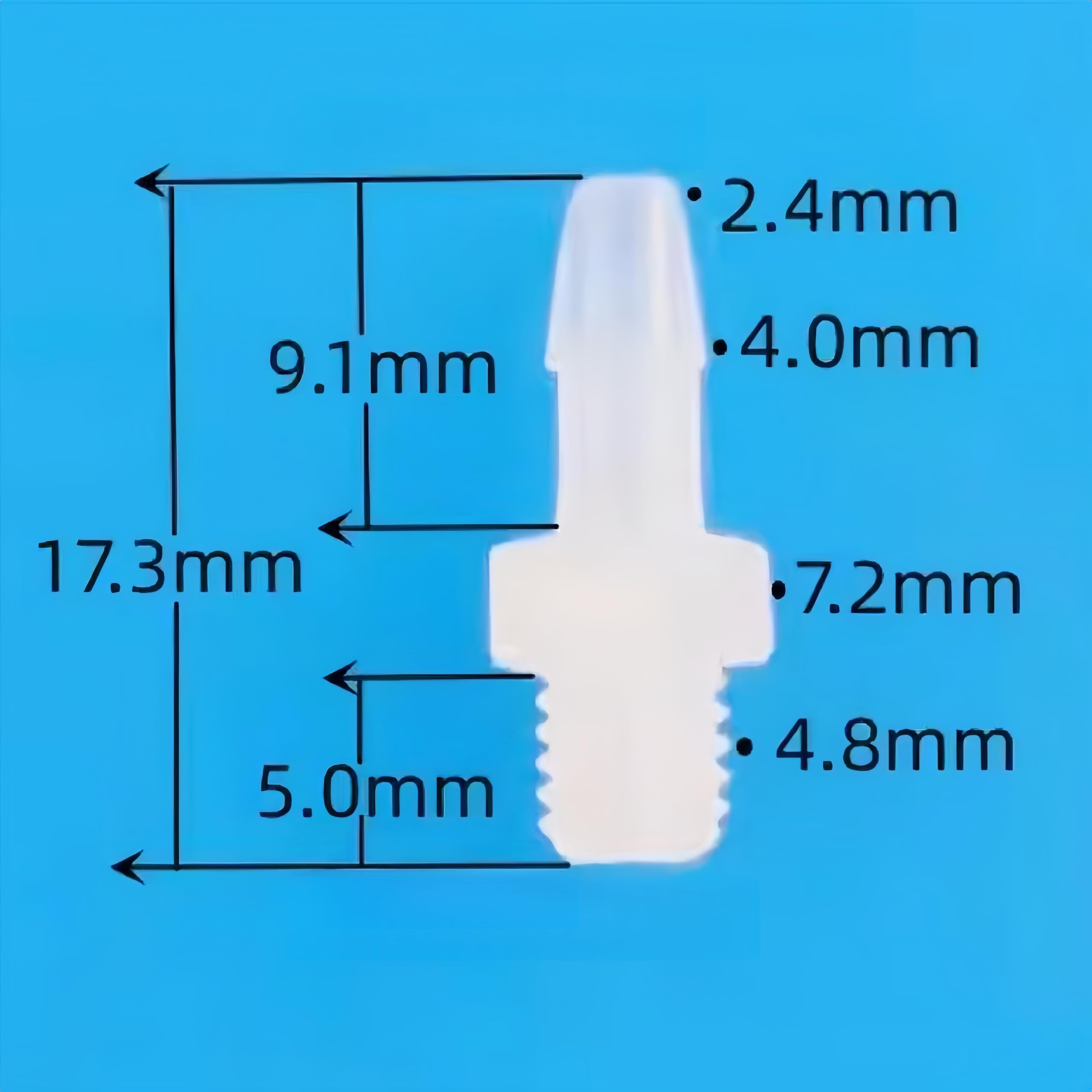 Accesorios de púas for manguera plástico reutilizables, adaptador rosca macho M5, paquete 50, conector tubería PP for laboratorio, maquinaria alimentaria(2.4mm 3/32inch M5)