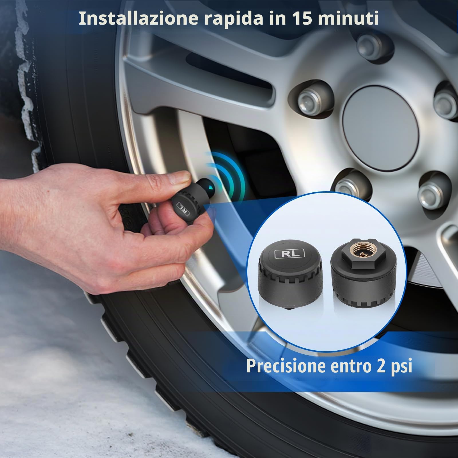KAOLALI Sistema di monitoraggio della pressione dei pneumatici TPMS, monitoraggio della pressione dei pneumatici solare senza fili con 4 sensori esterni, visualizzazione in tempo reale della