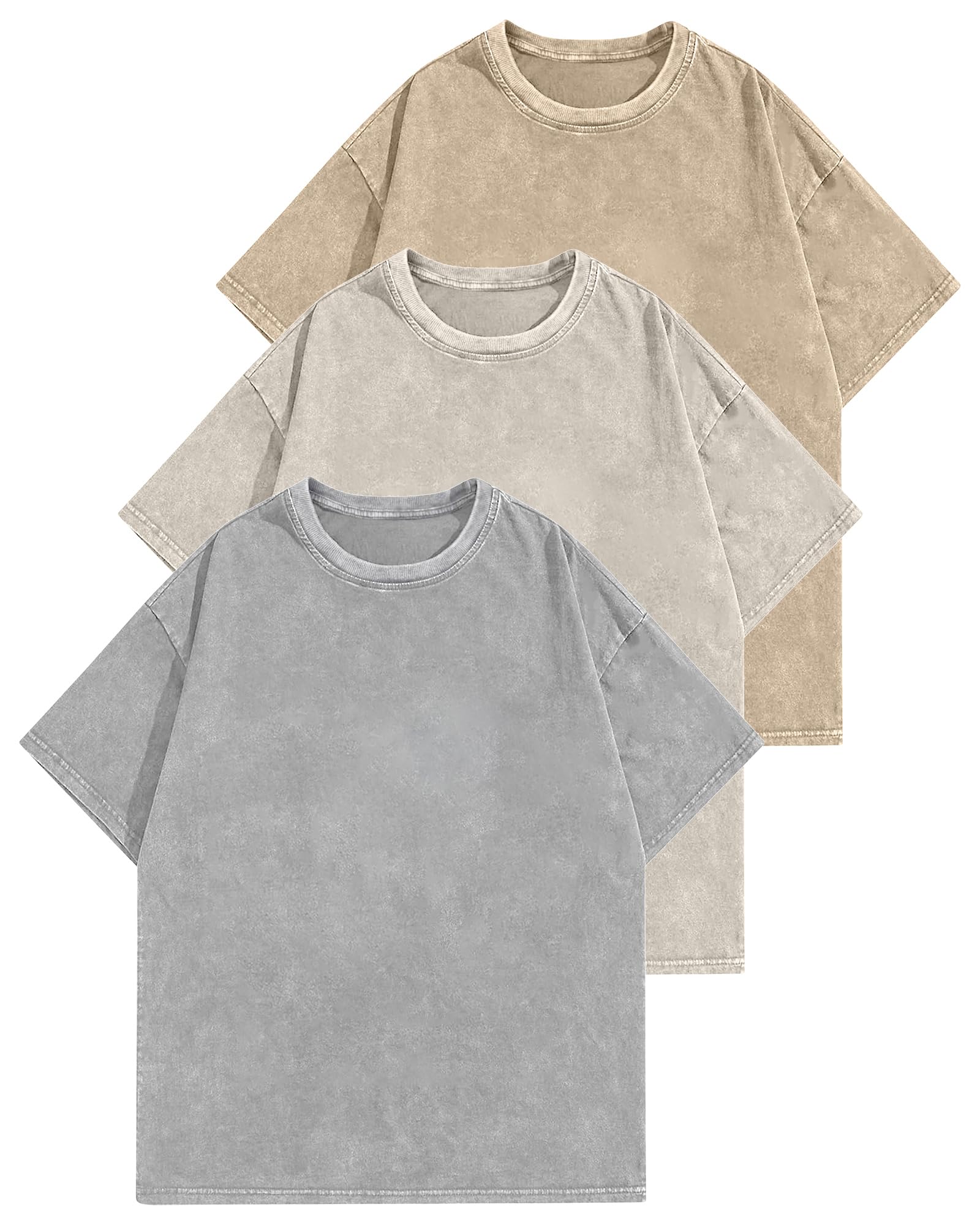 Aiyino Womens 3 Pack Vintage Washed Oversized Cotton T Shirts