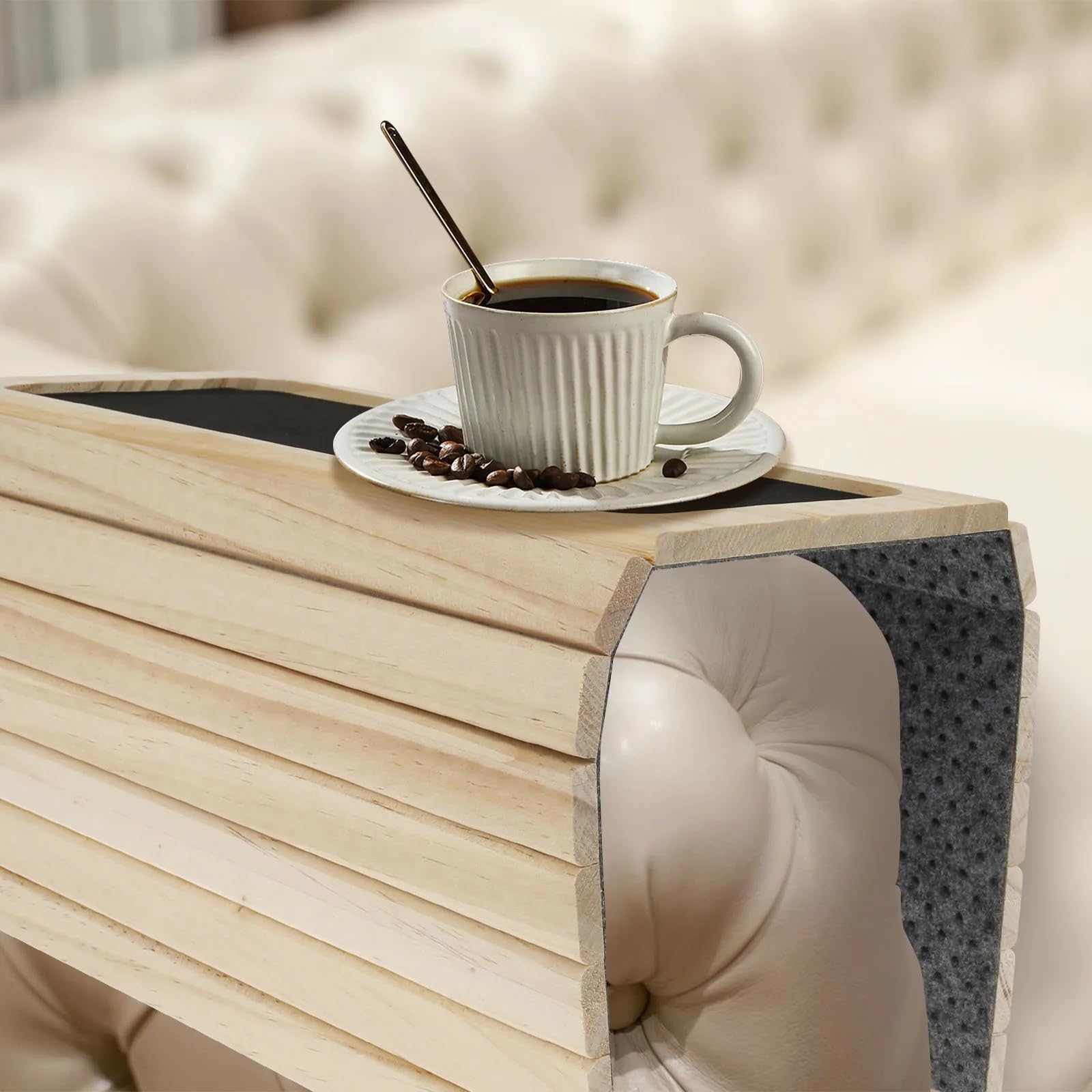 Sofa Arm Tray - Brown Sofa Tray & Organiser for Drinks, Snack, Magazine and Remote - Square Couch Protector with Non-Slip Backing