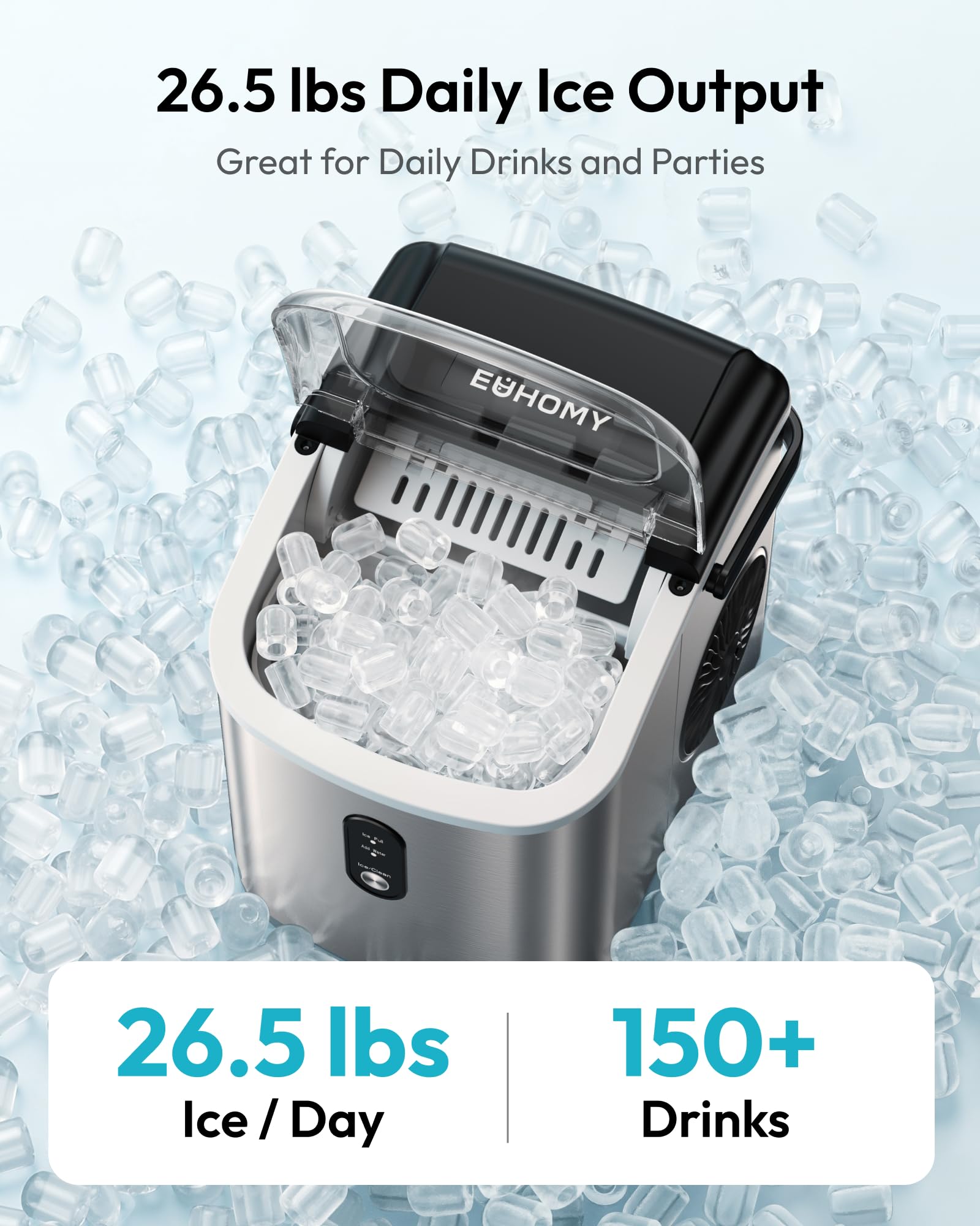 EUHOMY Ice Maker Countertop with Handle, 9 Ice Cubes Ready in 6 Mins view 3