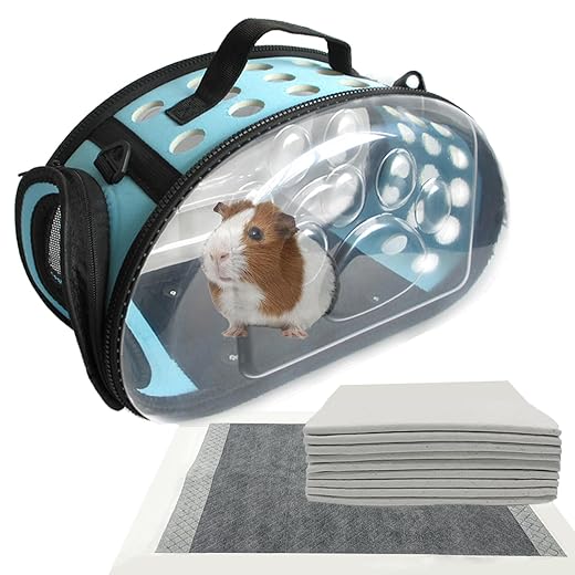Carrier Bag for Guinea Pig,Portable Small Animal Carriers Pouch,Outgoing Rabbit Travel Carrying Case with 10PCS Disposable Underpads Breathable & Transparent for Hamster Bird Squirrel