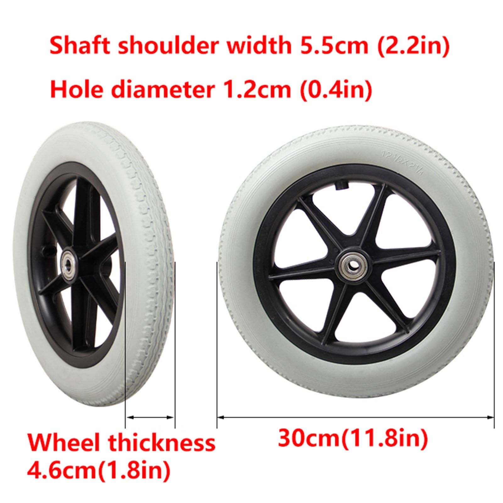 LHX 1 Wheelchair Rear Wheel Accessory Rear Tire 12-inch Solid Tire Lightweight Wheel Manual Wheelchair Wheel(Black)