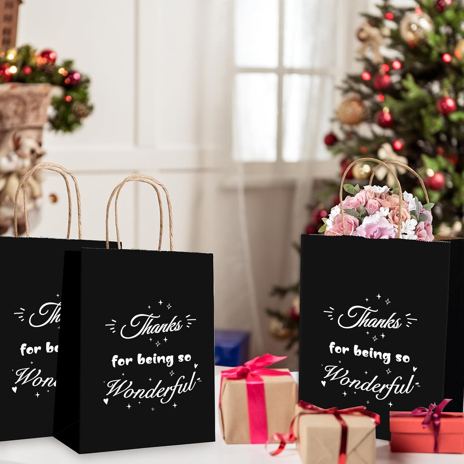 Enjamyo 20 Pcs Kraft Paper Gift Bags with Handles for Employee Coworker Colleague,Thank You Gift Paper Bags,Thank You for Being Awesome Gift Bag(8.3 x 4.3 x 10.6 Inch,Black) - Image 4