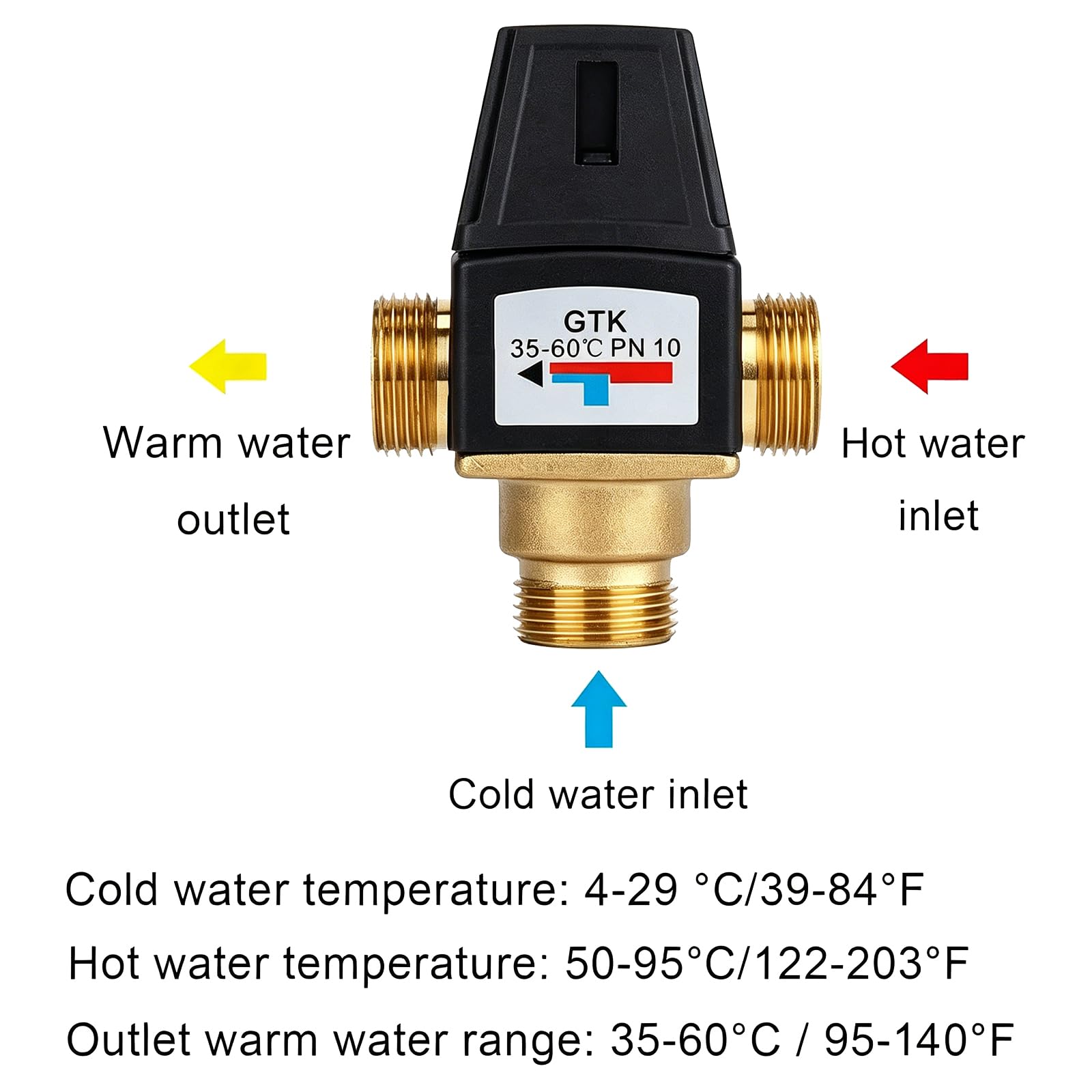 Valvola Miscelatrice DN20 per Scaldabagno, Valvola Miscelatrice Termostatica, Interruttore Automatico Dell'Acqua Calda per Doccia In Ottone, 35 A 60 ℃, per Rubinetto da Bagno E Cucina (Maschio)
