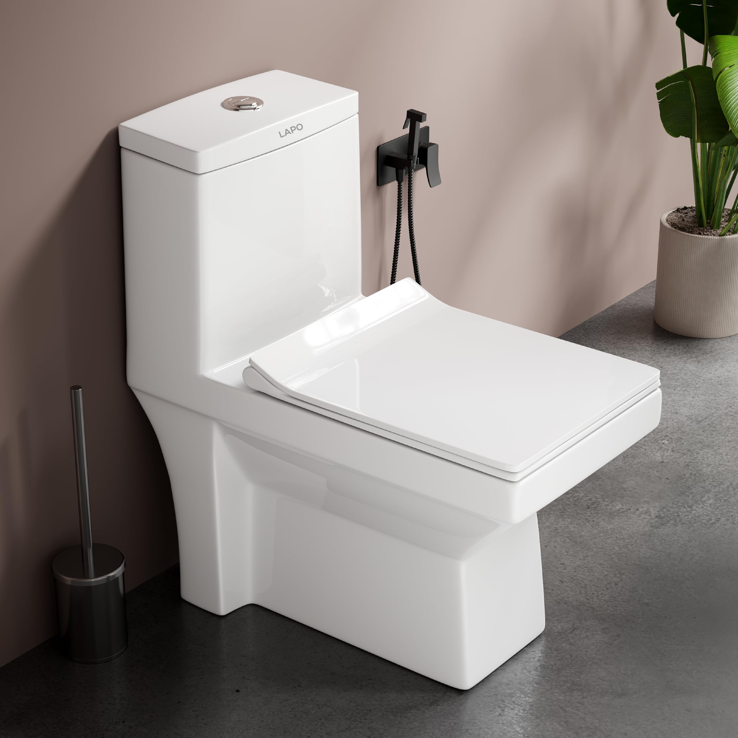 LAPO Premium Commodes for Toilet, S Trap 9 inch Outlet, One Piece Commode with Soft Close Toilet Seat, Ceramic One Piece Western Toilet with Washdown Flush (Sara, 7 Yrs Warranty) - White