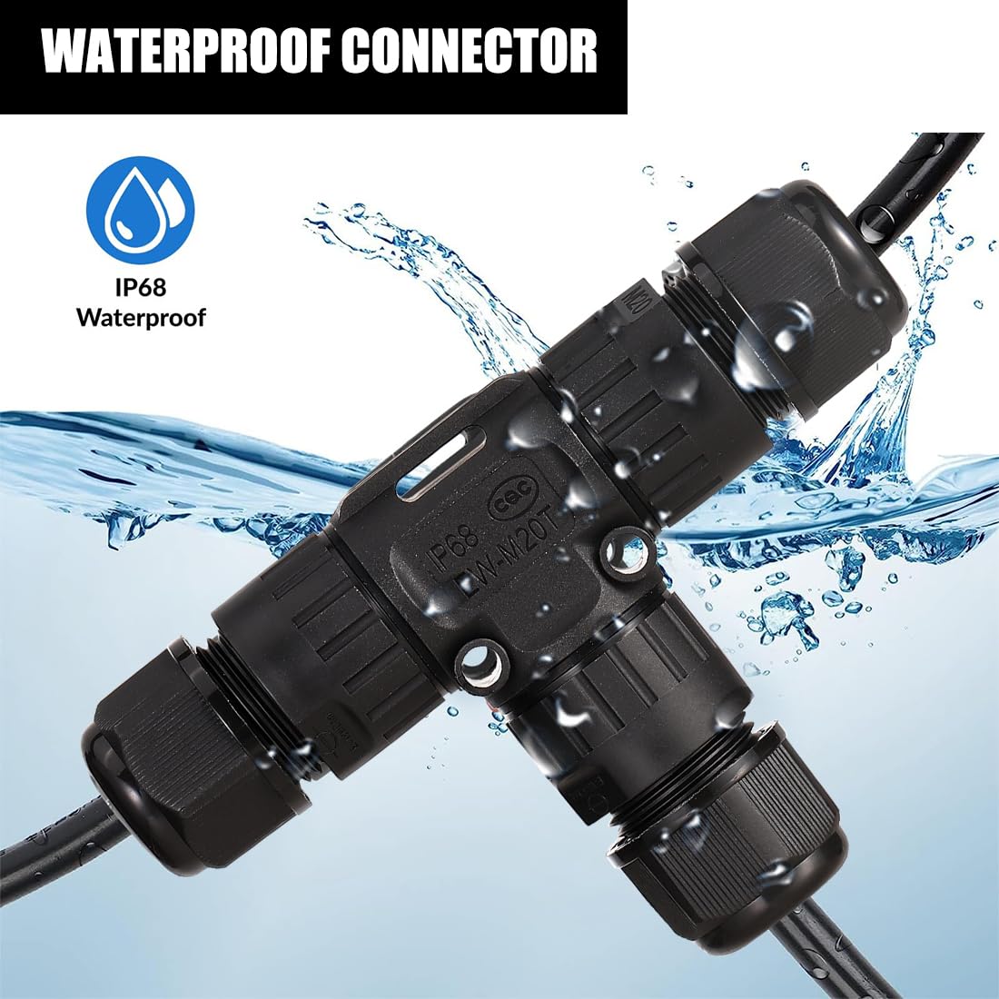 IP68 Waterproof Junction Box Outdoor Cable Connector 3 Way Wire Connectors Extension Electrical Cable Protector Black, (1 Pack) - Image 3