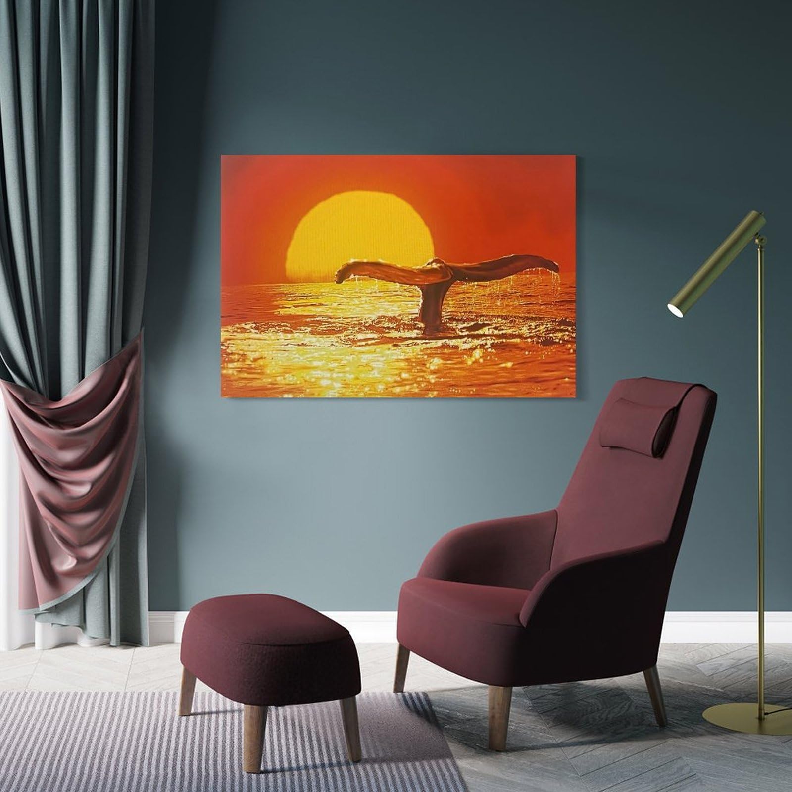 Amazon.co.jp: 青い海 ラッセン 海の眺め 黄金の夕日の中のクジラ