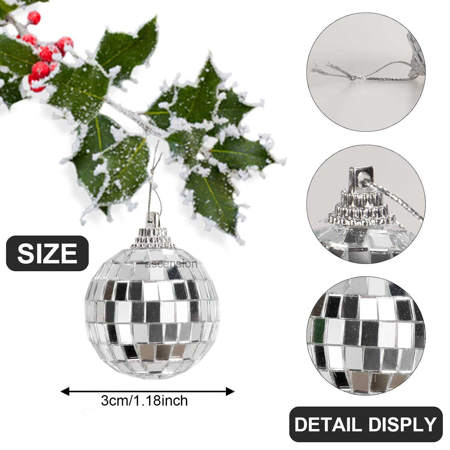 Ascension 24pcs Christmas Tree Decoration Silver Disco Balls Ornaments Hanging Props Xmas Tree Décor Accessories Christmas Decorations Items for Home Office Church Indoor Outdoor 4