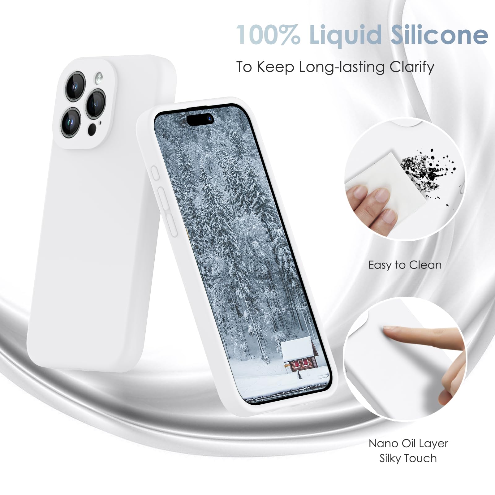CALOOP Slim-Fit for iPhone 15 Pro Max Case,Skin Soft Liquid Silicone,Sturdy Hard Frame Shockproof Cover with Anti-Scratch Microfiber Lining,Full Protection for Screen and Lens,6.7 inch(White) - Image 4