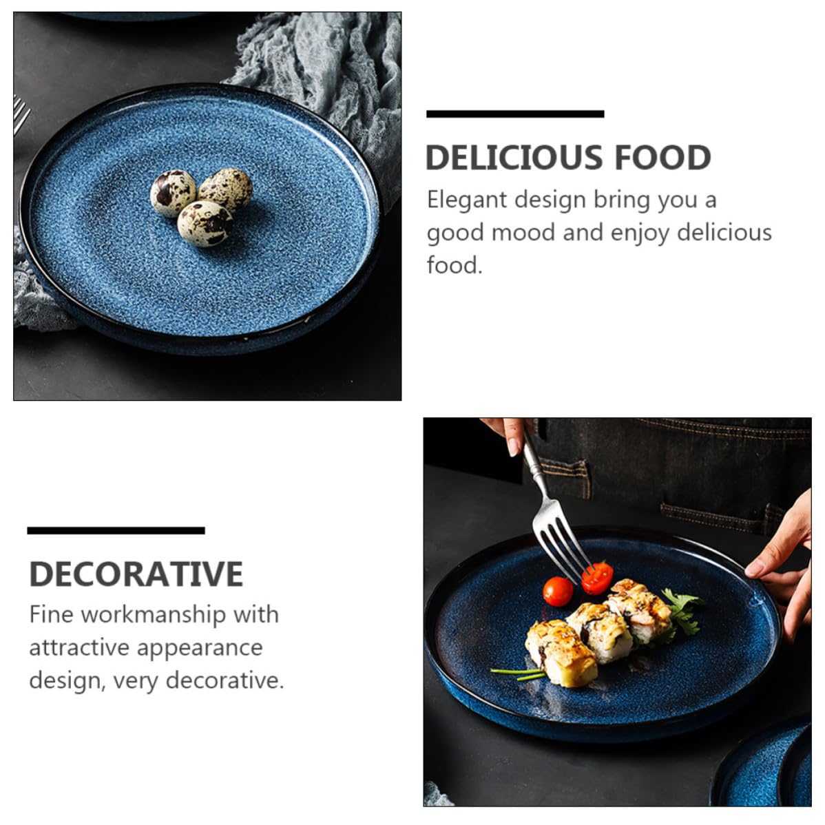 Zerodeko Plato Redondo de Cerámica Azul Borde para Carne y Aperitivos | Acabado Decorativo, Diseño Elegante, Superficie Lisa, Uso Multiusos para Mesa y Servicio Familiar