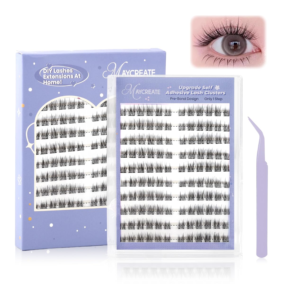 MAYCREATE® 120Pcs Pre-glued False Eyelashes Kit with Tweezer, Cluster Fluffy Lashes 9/10/11mm, Natural or Party Look DIY Lash Extensions Kit-picture-27